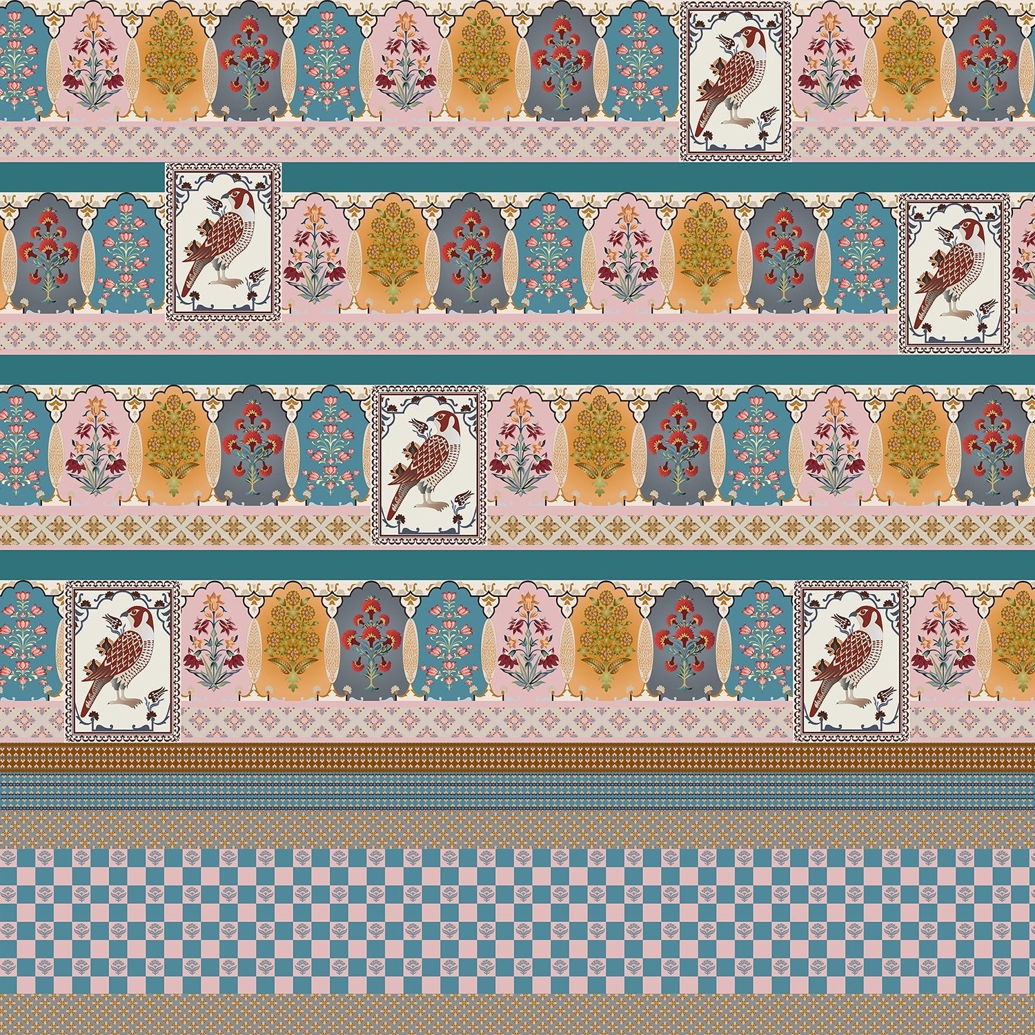 Traditional ornamental border design with repeating Mughal arches and decorative motifs in red green - view 8 - final