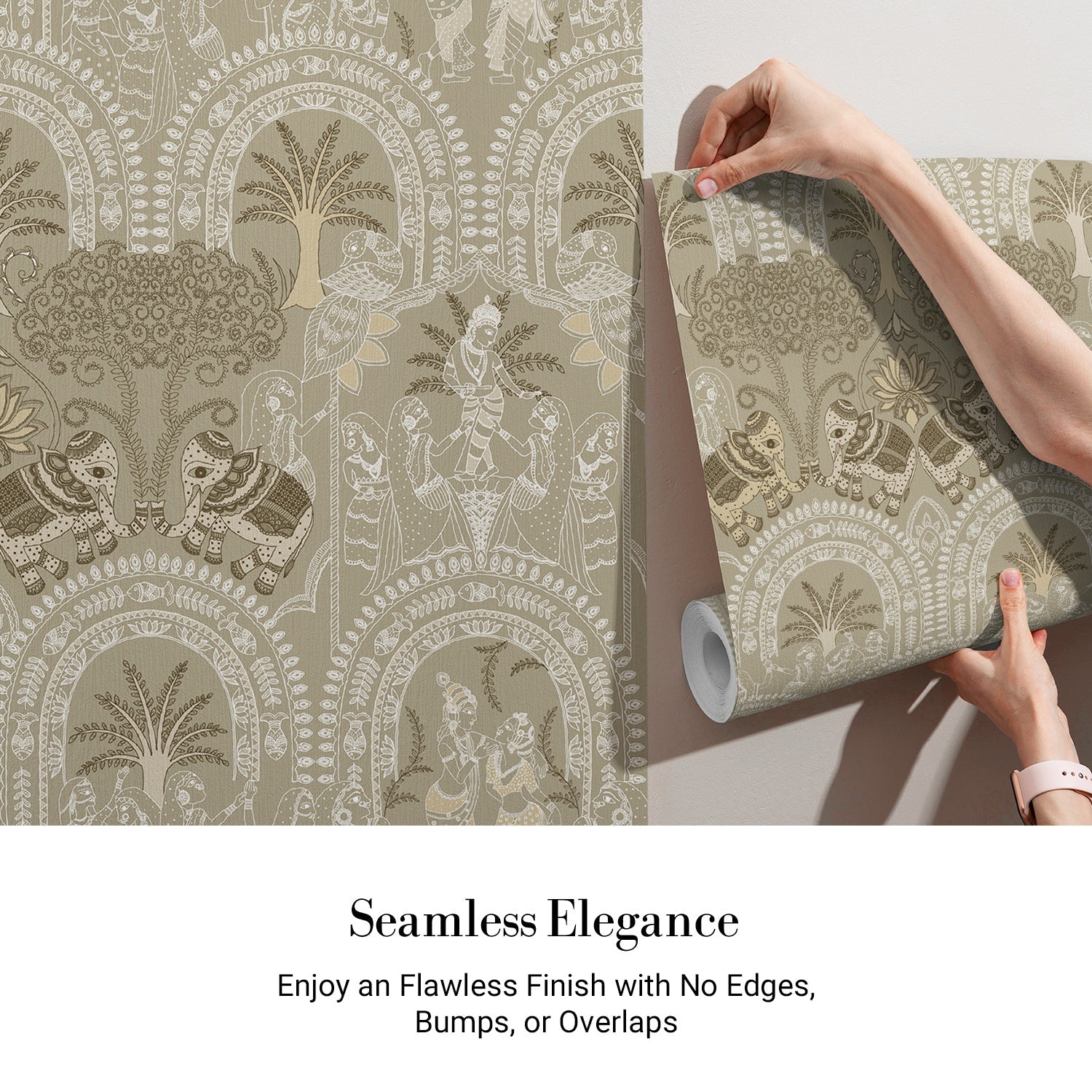 Traditional Indian arches with elephants and palm motifs in sage green and cream tones - view 11 - final