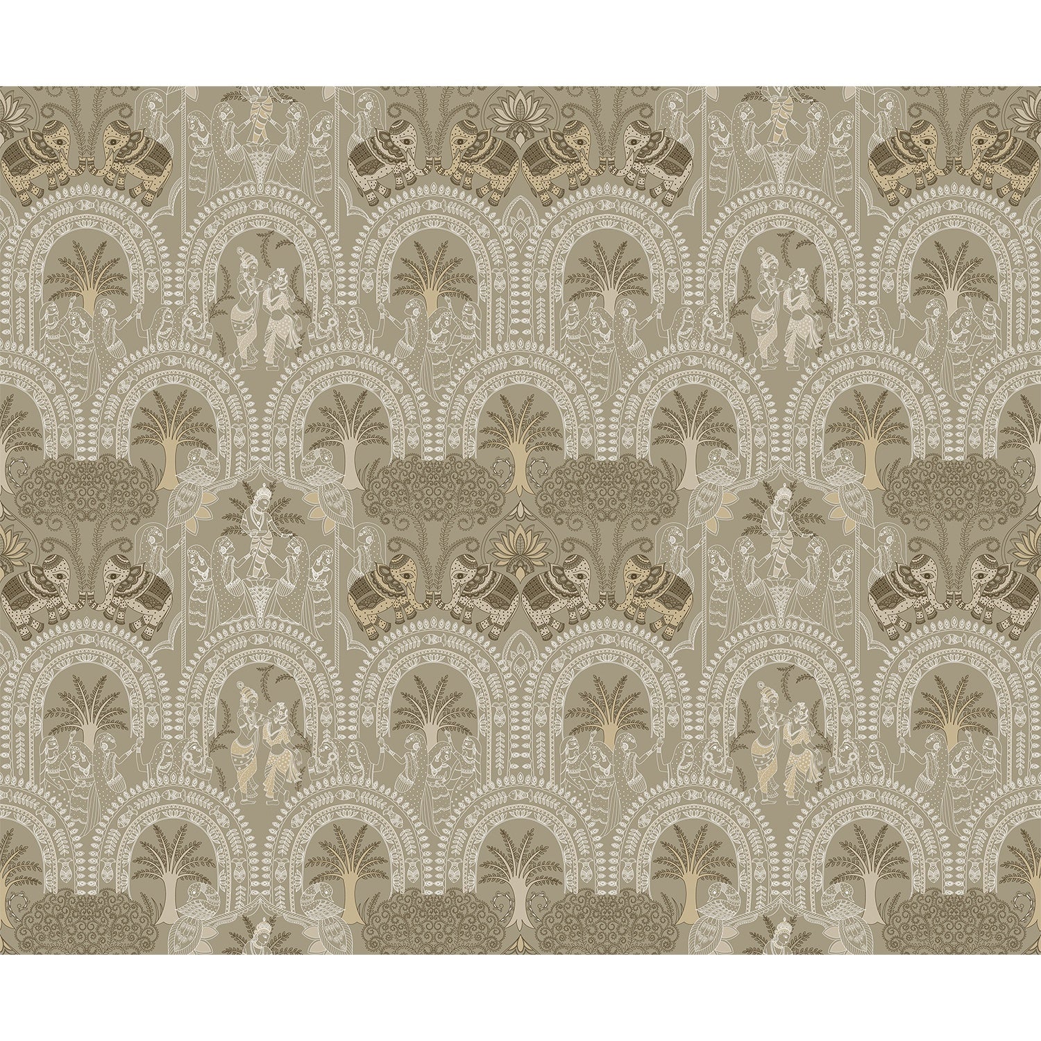"Ornate Indian palace pichwai design in lea - pichwai wallpaper mural-equal final"
