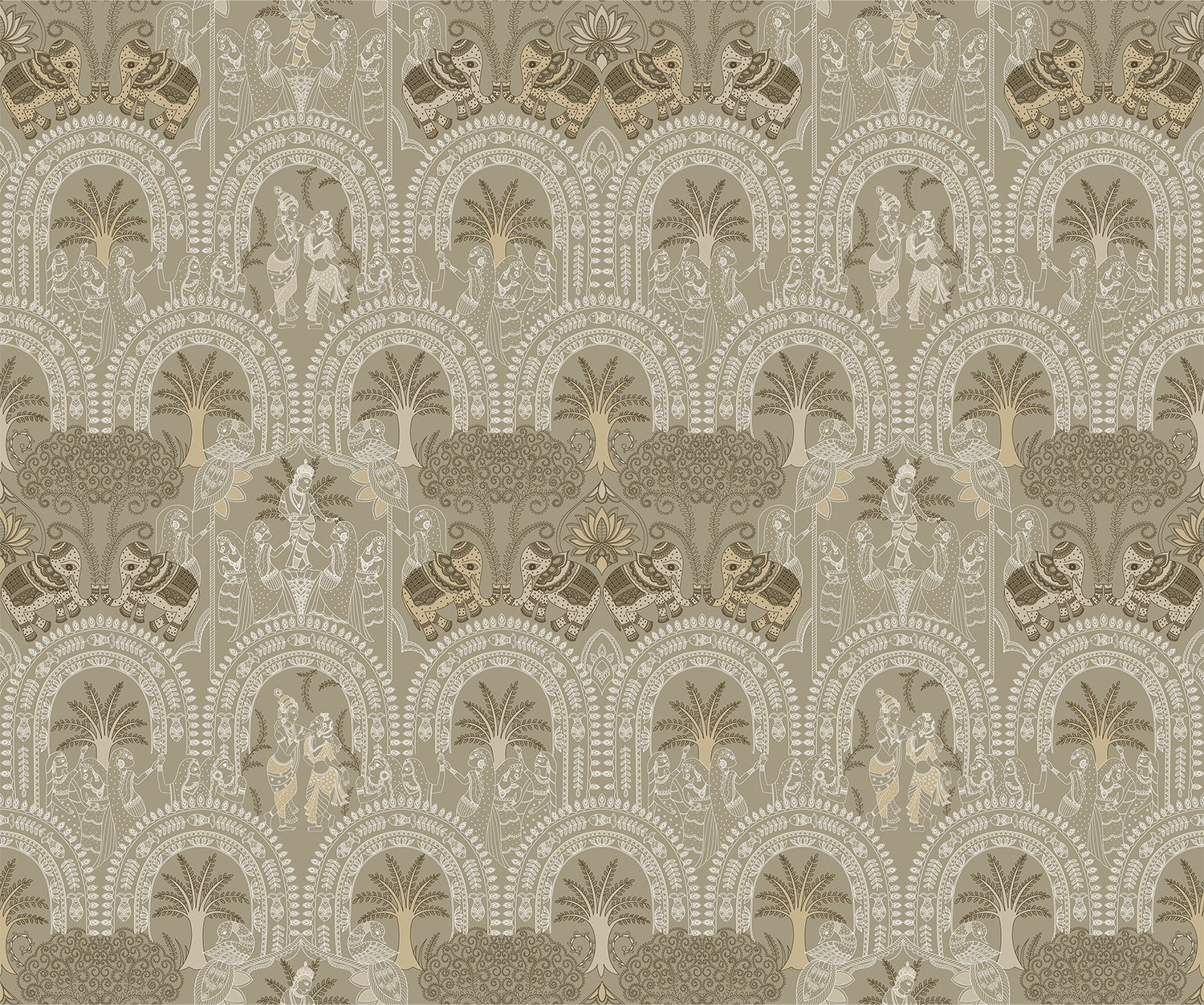 "Ornate lea pichwai Indian palace heritage wallpaper mural-inequal final"