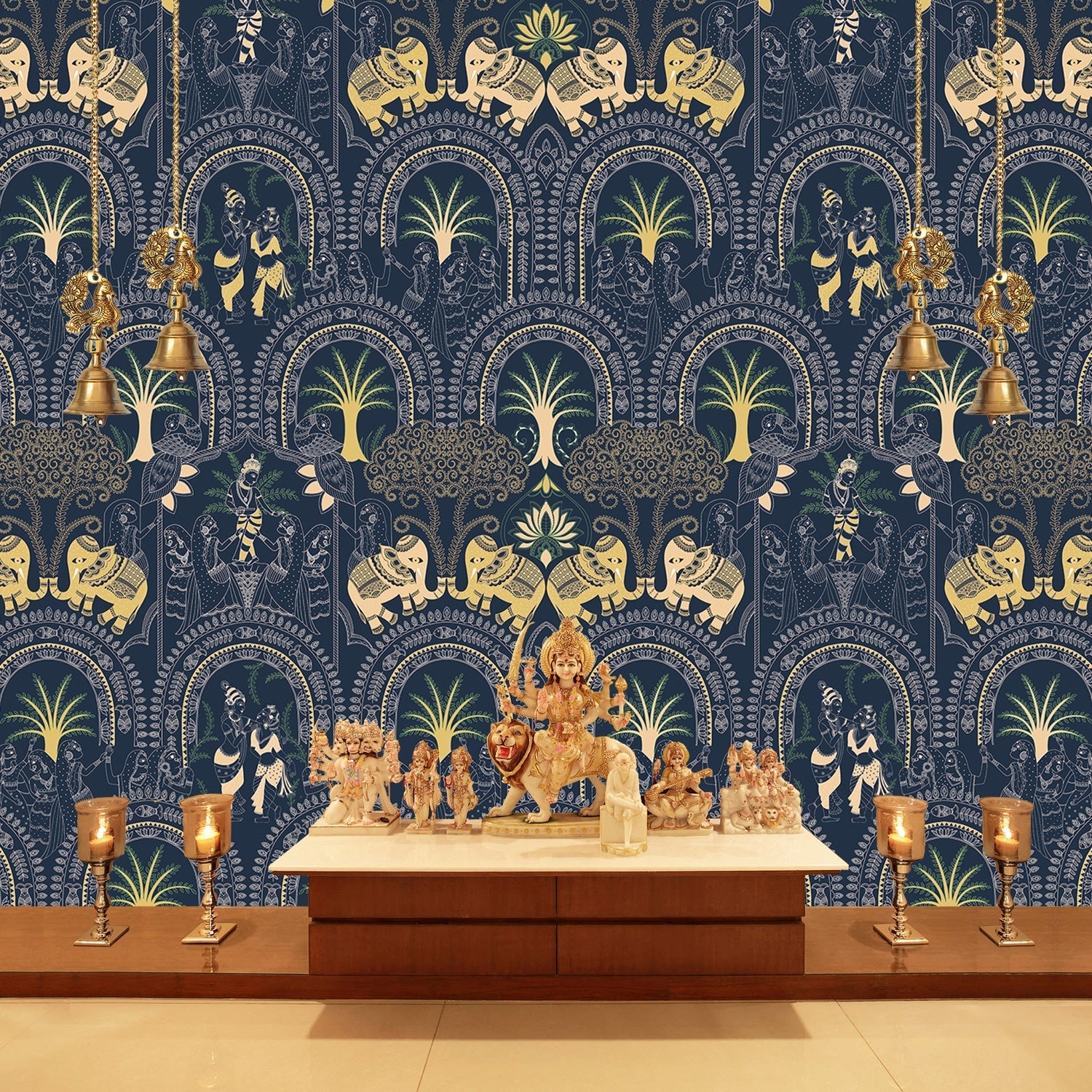 Traditional Indian arches with elephants and palm motifs in sage green and cream tones - view 15 - final