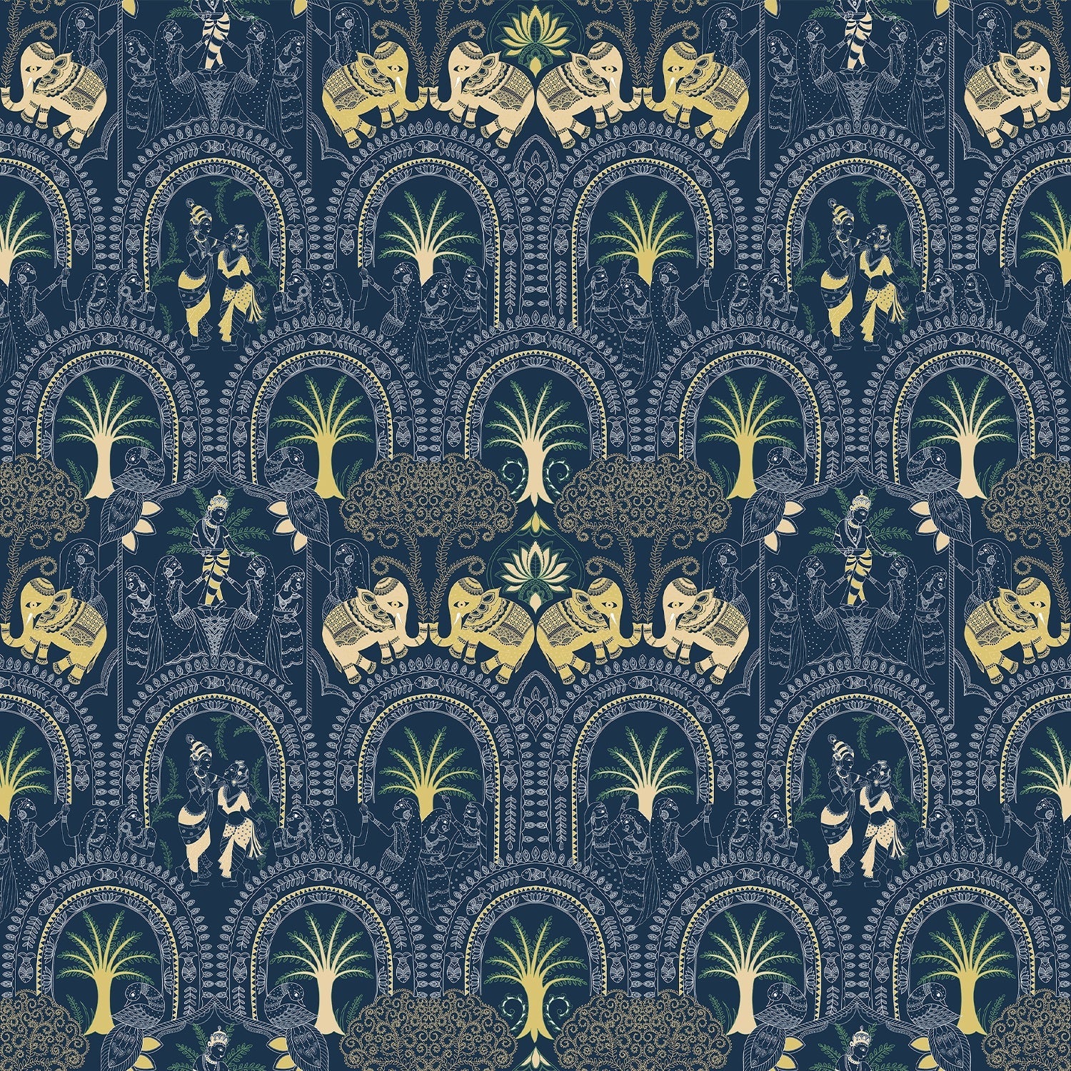 Traditional Indian arches with elephants and palm motifs in sage green and cream tones - view 16 - final