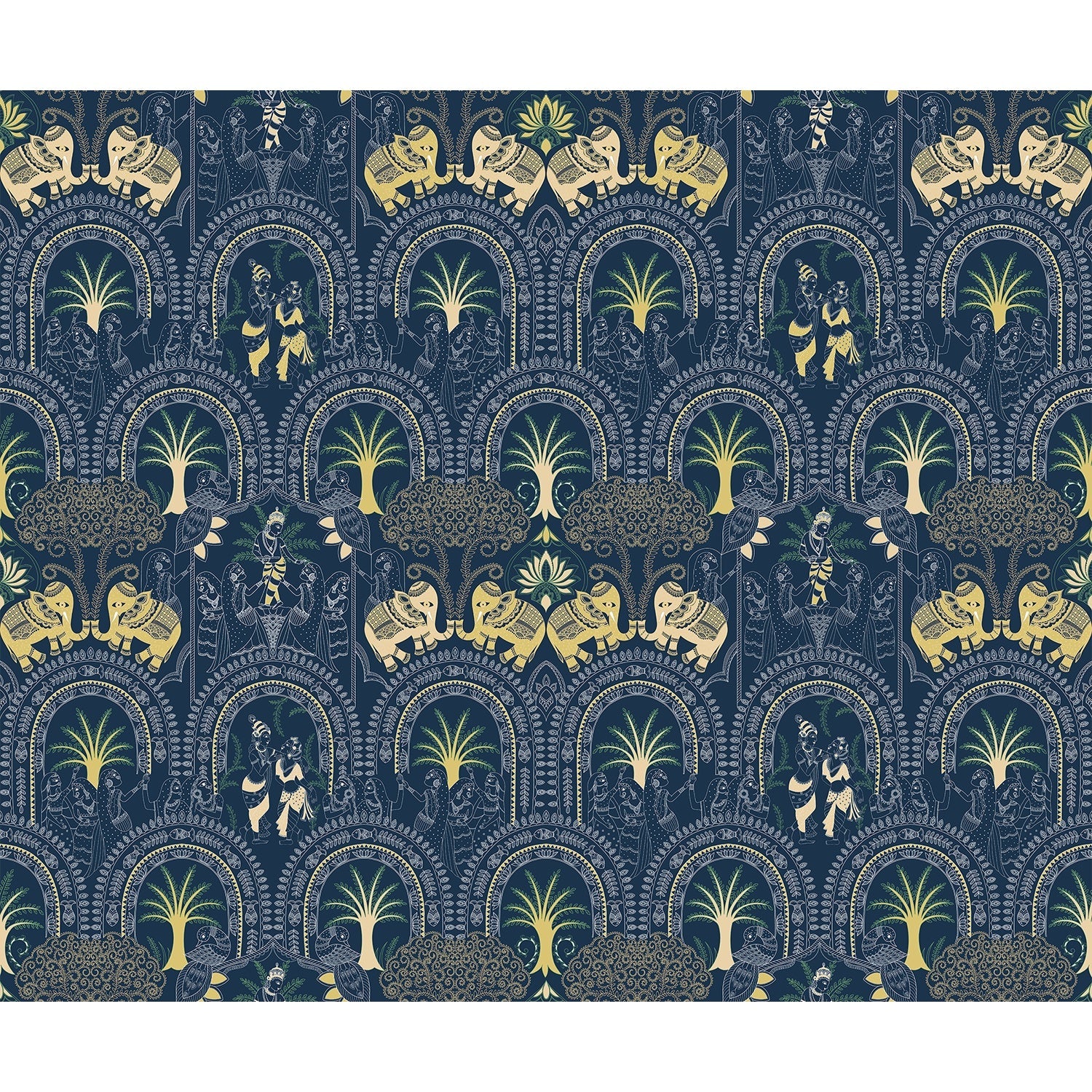 "Ornate Indian palace pichwai design in lea - pichwai wallpaper mural-equal final"