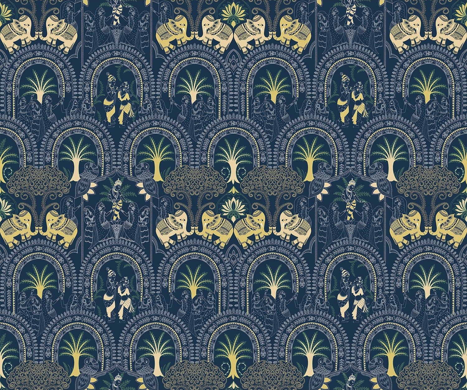 "Ornate lea pichwai Indian palace heritage wallpaper mural-inequal final"