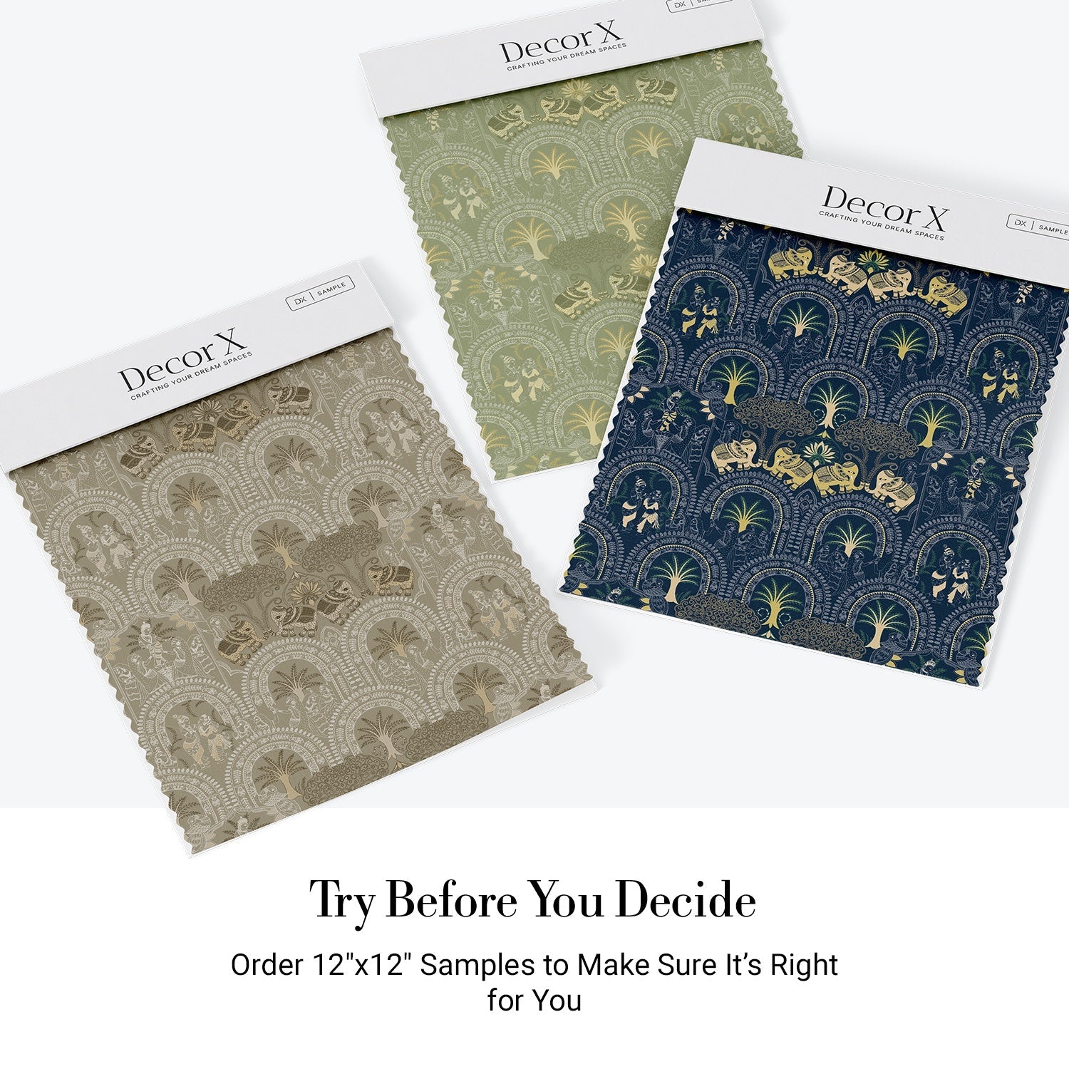 Traditional Indian arches with elephants and palm motifs in sage green and cream tones - view 20 - final all-groups samples