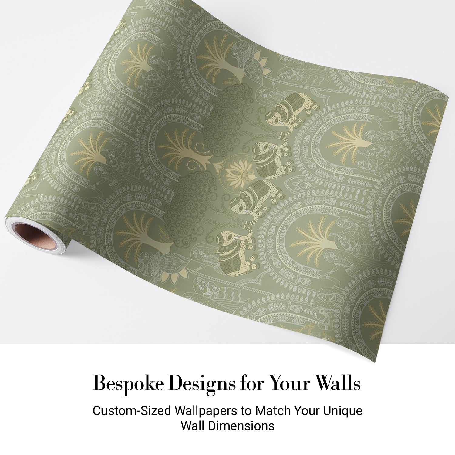 Traditional Indian arches with elephants and palm motifs in sage green and cream tones - view 5 - final