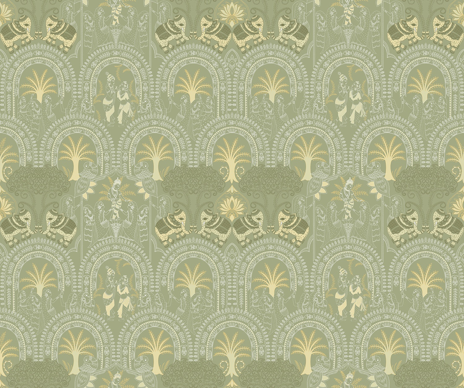 "Ornate lea pichwai Indian palace heritage wallpaper mural-inequal final"