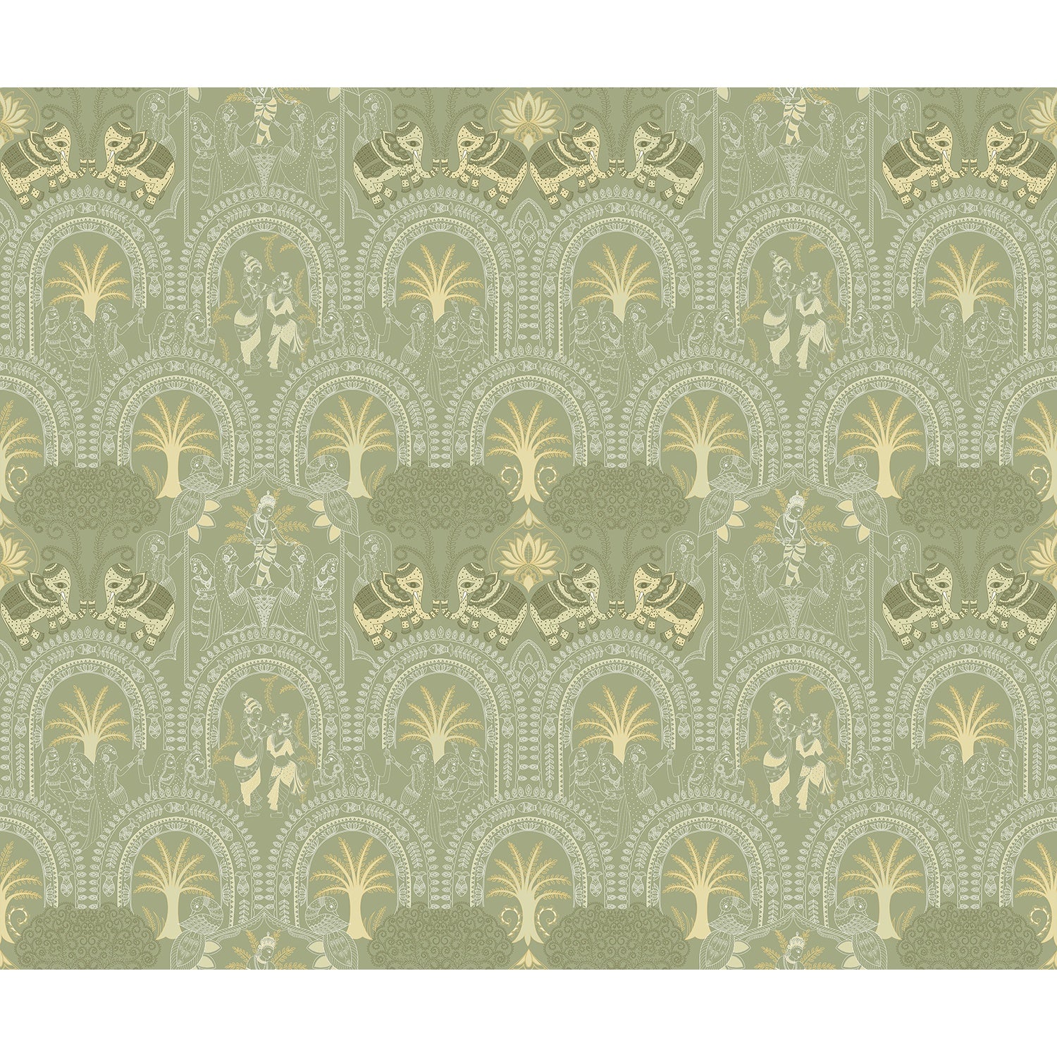 "Ornate Indian palace pichwai design in lea - pichwai wallpaper mural-equal final"