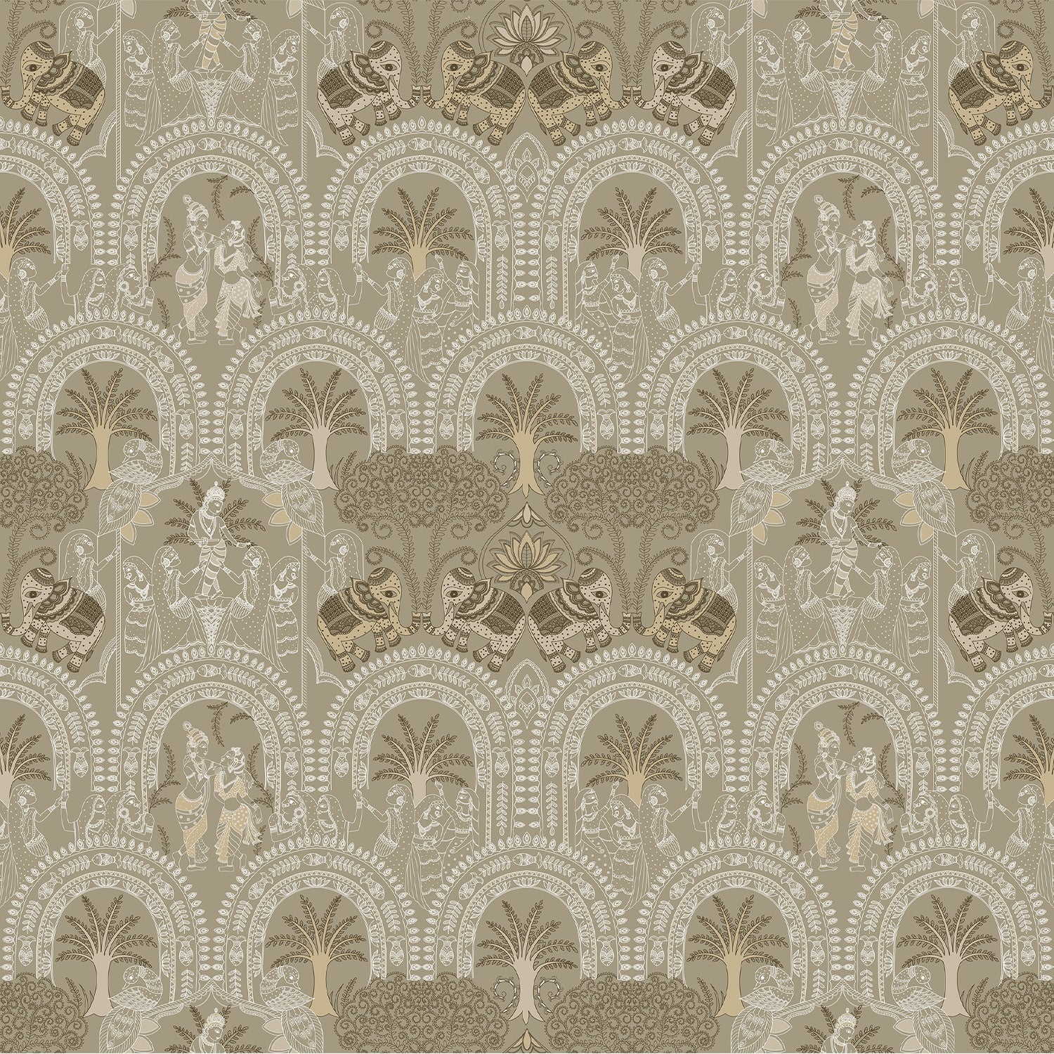 Traditional Indian arches with elephants and palm motifs in sage green and cream tones - view 9 - final