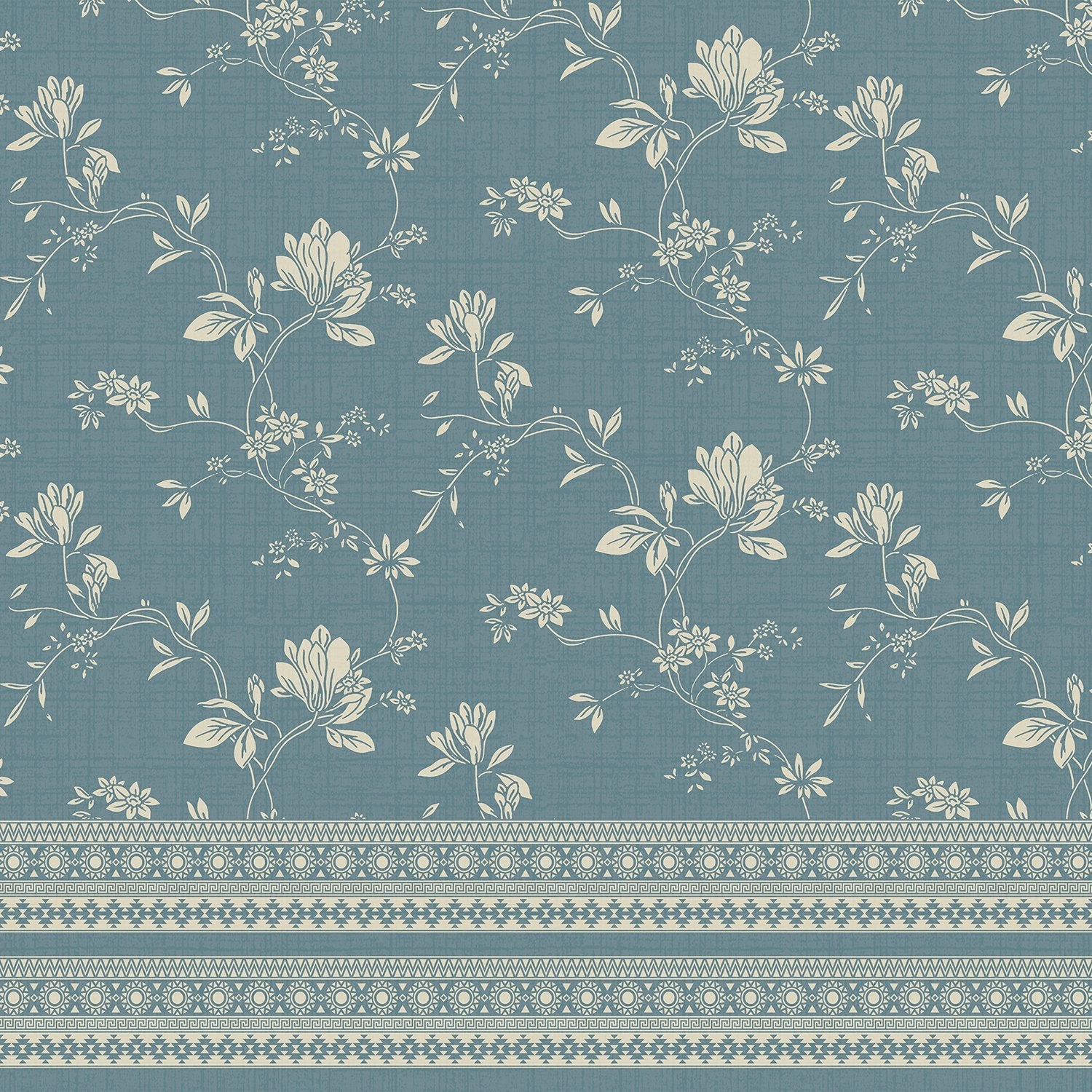 Elegant sage green wallpaper with delicate beige floral motifs and decorative border trim - view 12 - final