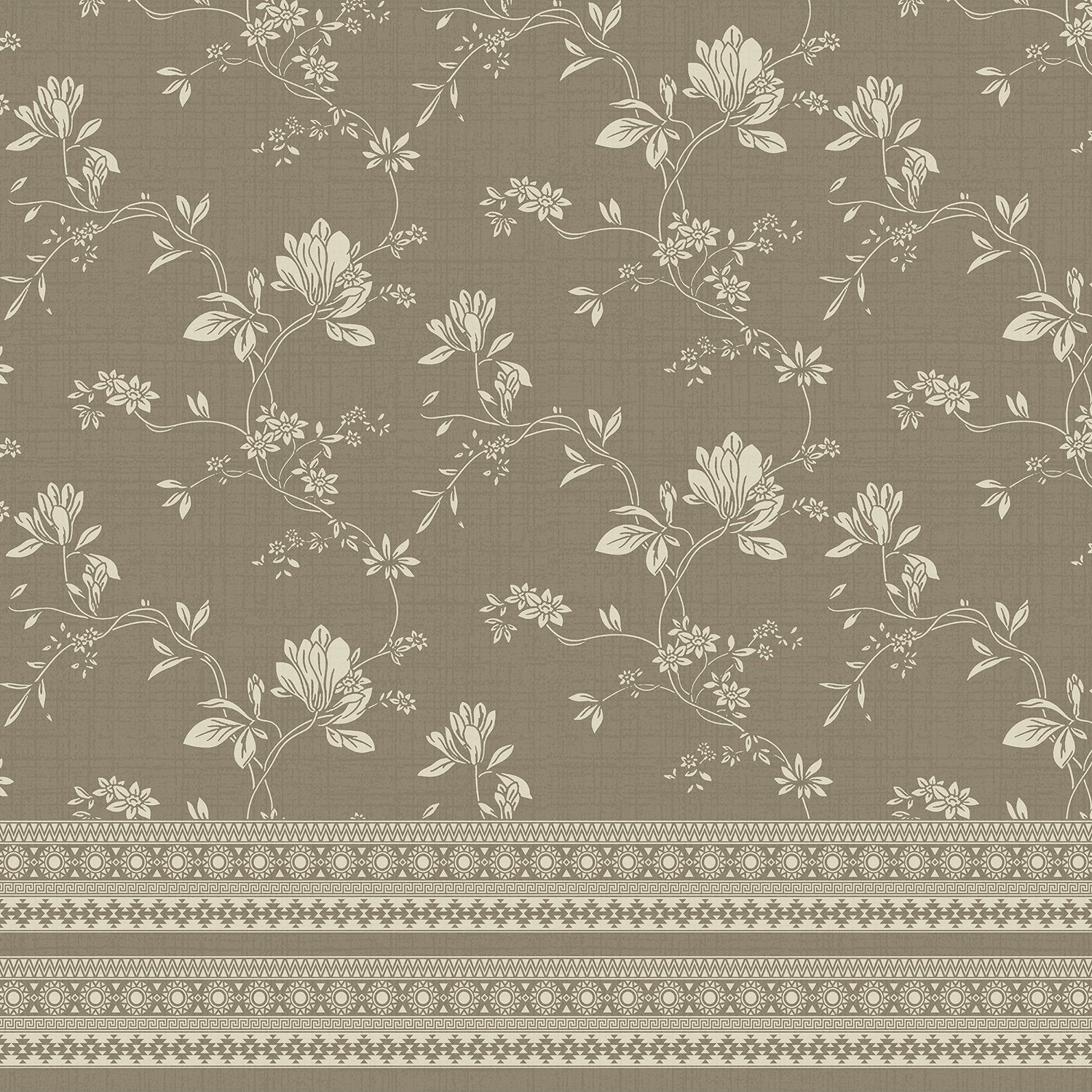 Elegant sage green wallpaper with delicate beige floral motifs and decorative border trim - view 16 - final