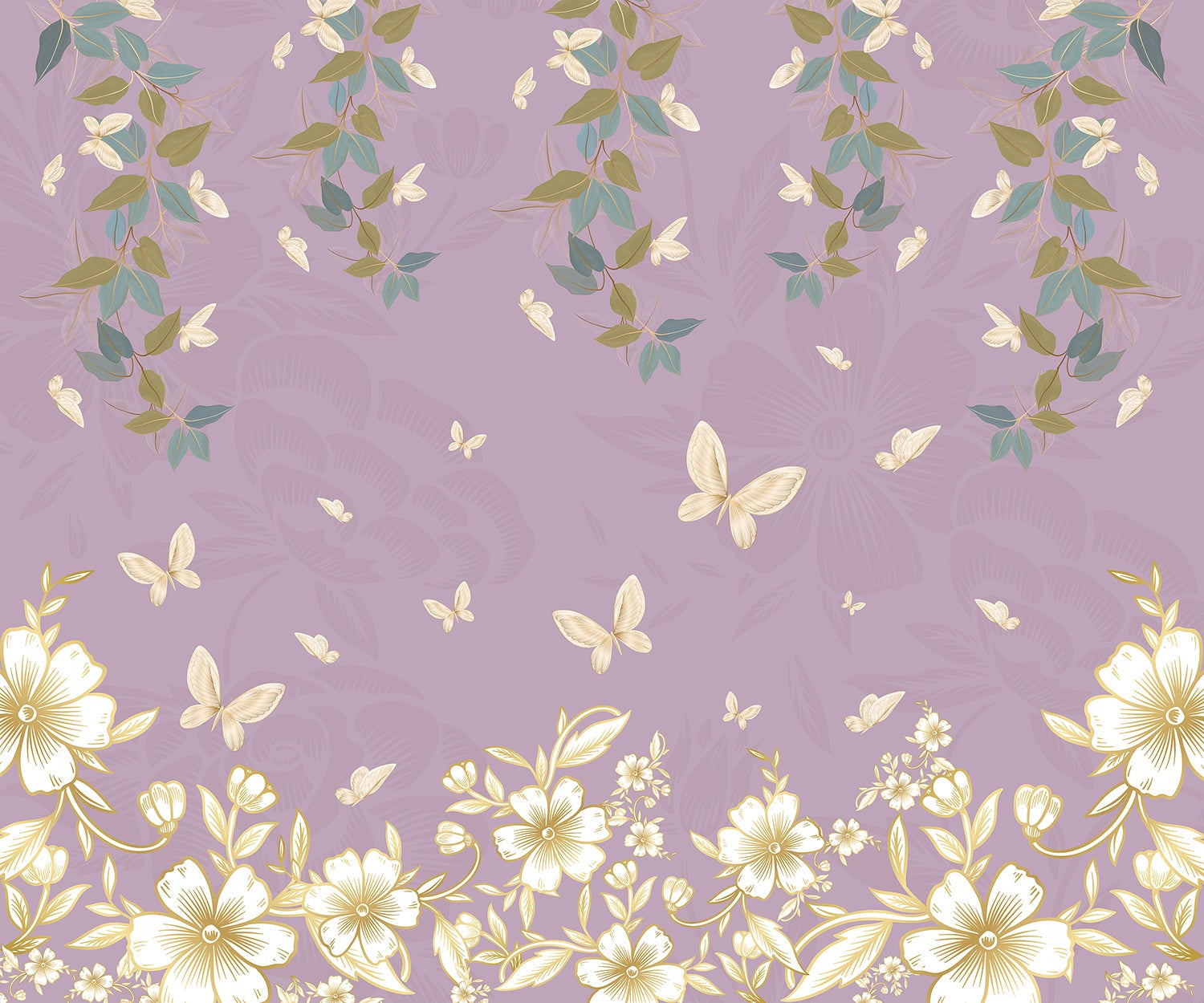 Butterfly garden flora design in lea - "flora" wallpaper mural-inequal final