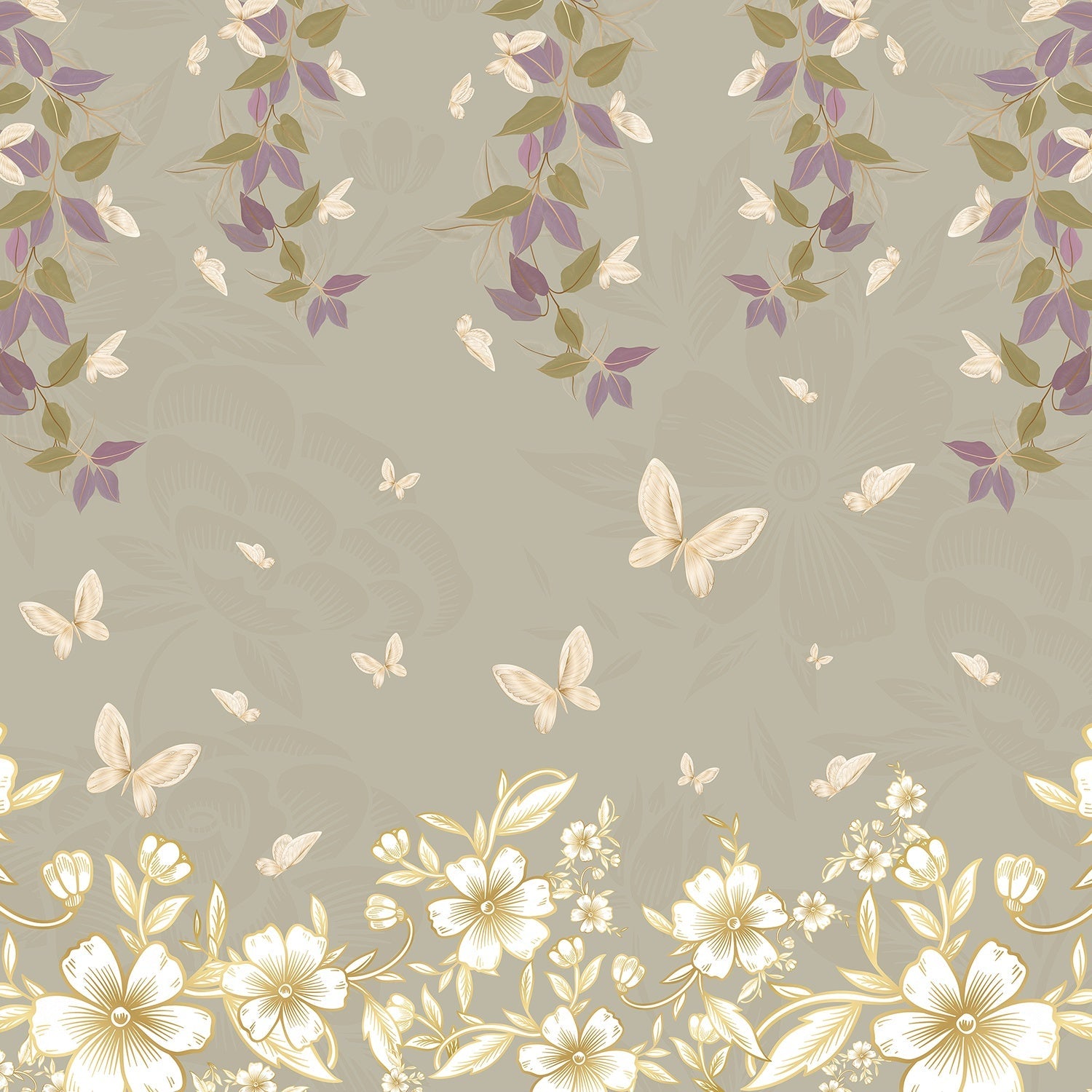 Delicate butterflies and leaves float across sage green wall in ethereal garden design - view 12 - final