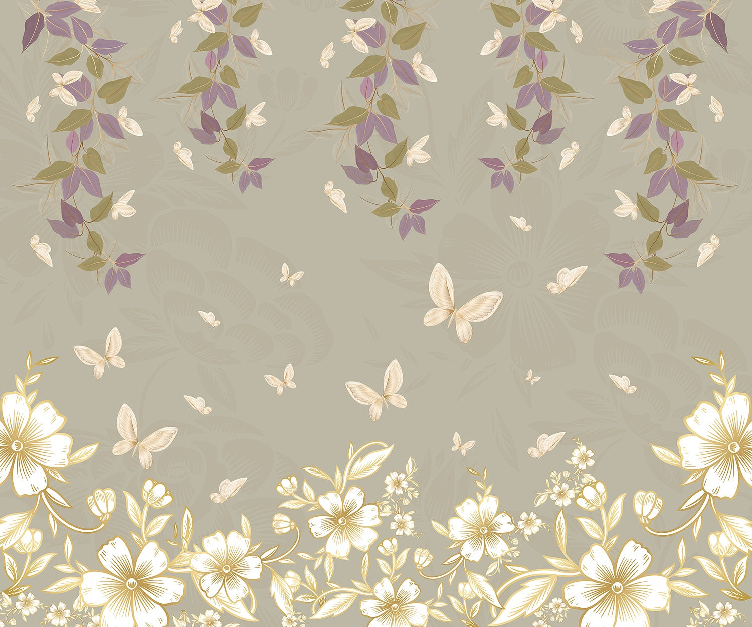 Butterfly garden flora design in lea - "flora" wallpaper mural-inequal final