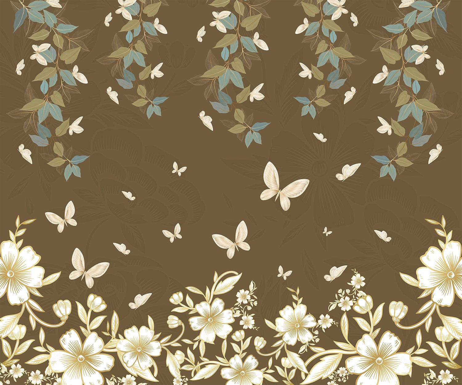 Butterfly garden flora design in lea - "flora" wallpaper mural-inequal final
