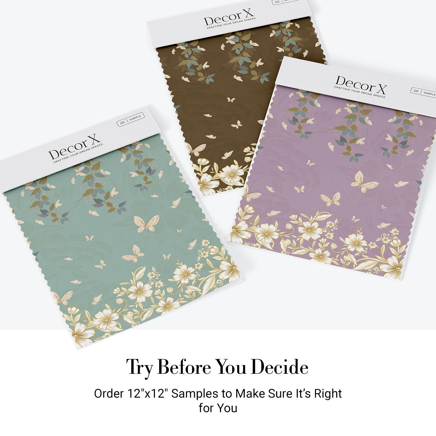 Delicate butterflies and leaves float across sage green wall in ethereal garden design - view 19 - final all-groups samples