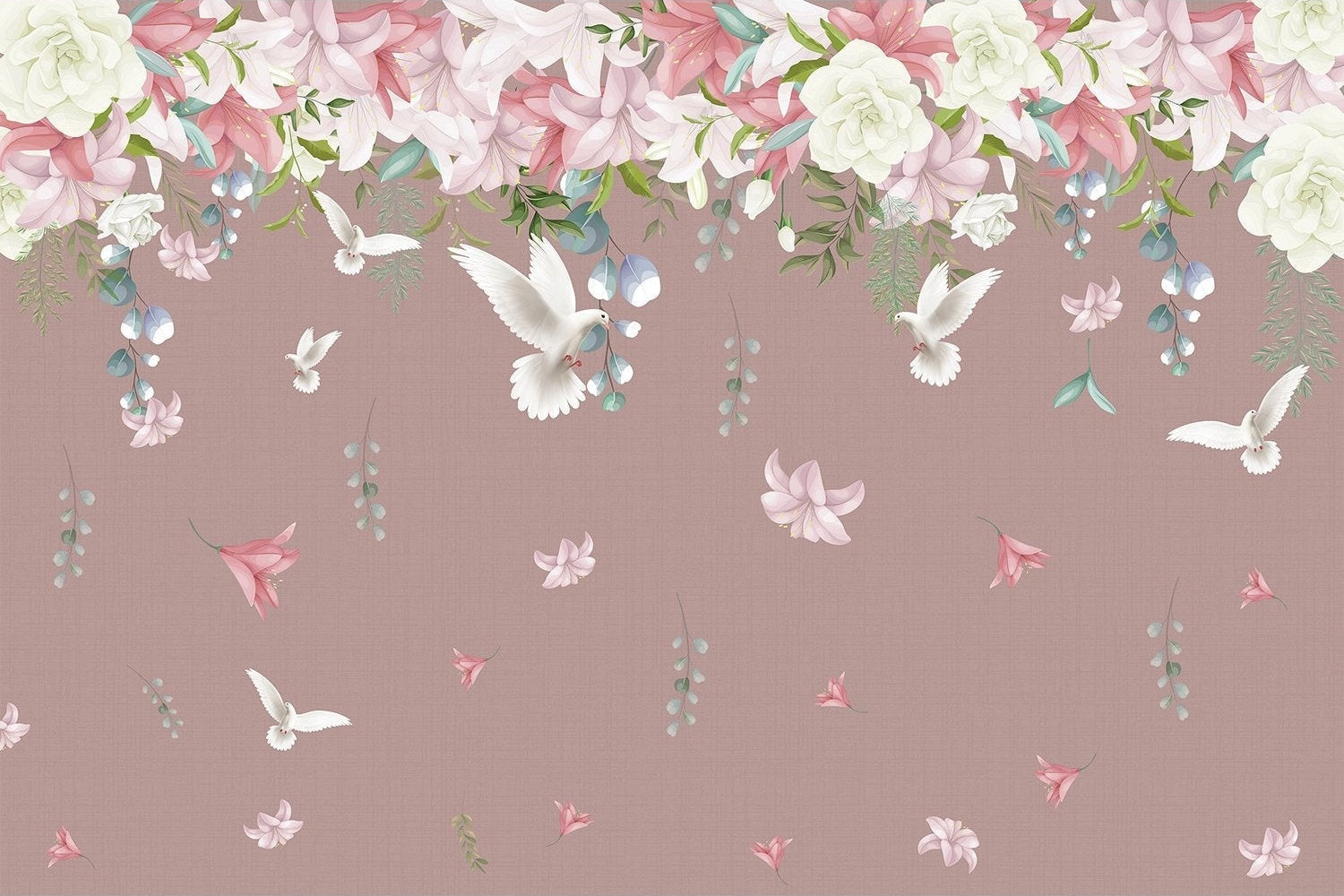 Dove and blossoms on lea - "flora" wallpaper mural-inequal final