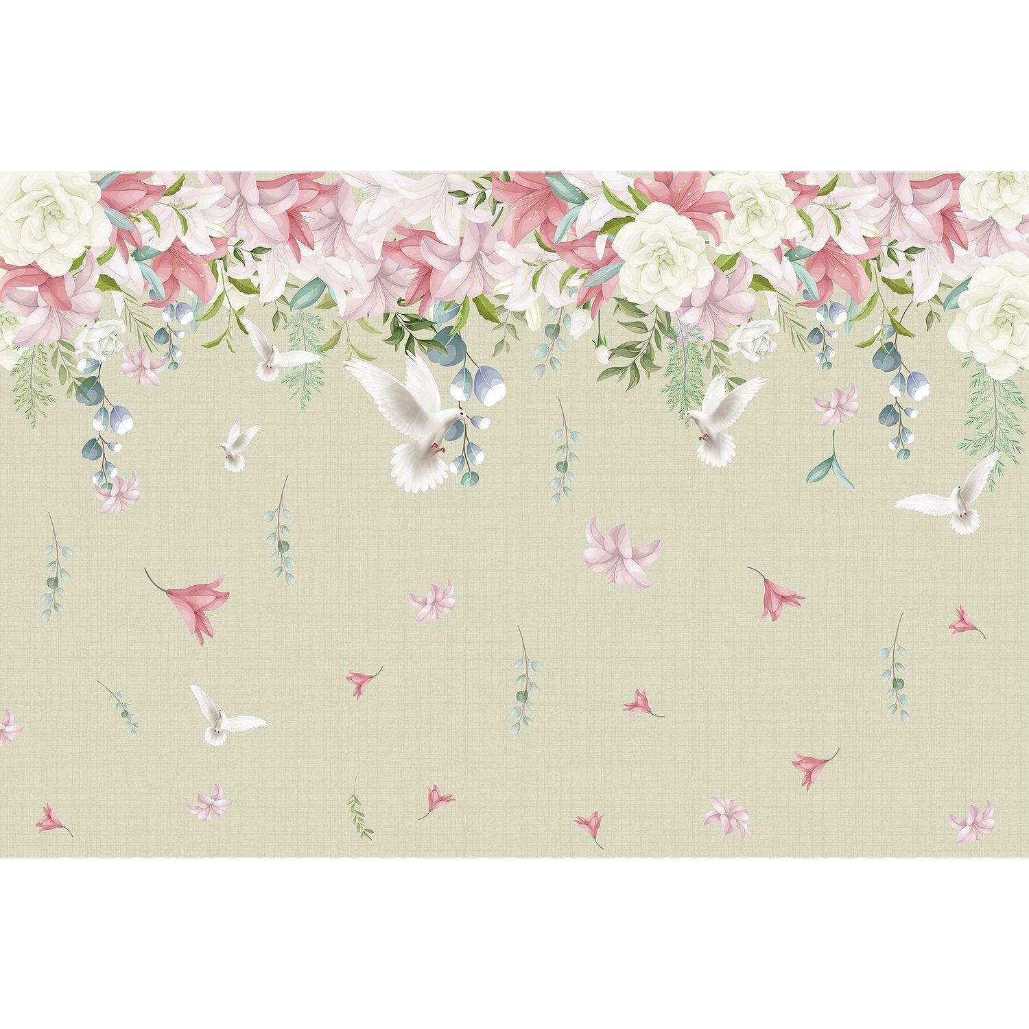 Dove and blossoms on lea - "flora" wallpaper mural-equal final