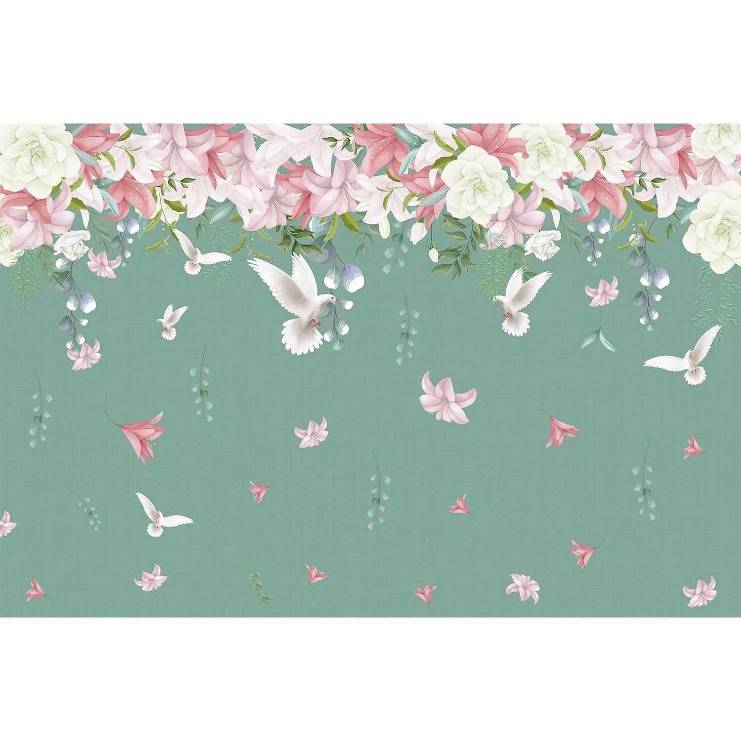 Dove and blossoms on lea - "flora" wallpaper mural-equal final