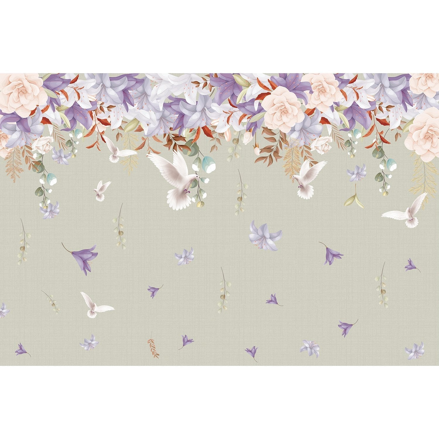 Dove and blossoms on lea - "flora" wallpaper mural-equal final
