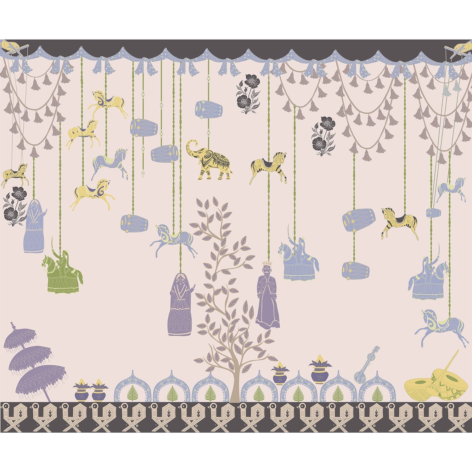 Indian folk art design in lea - "art" wallpaper mural-equal final