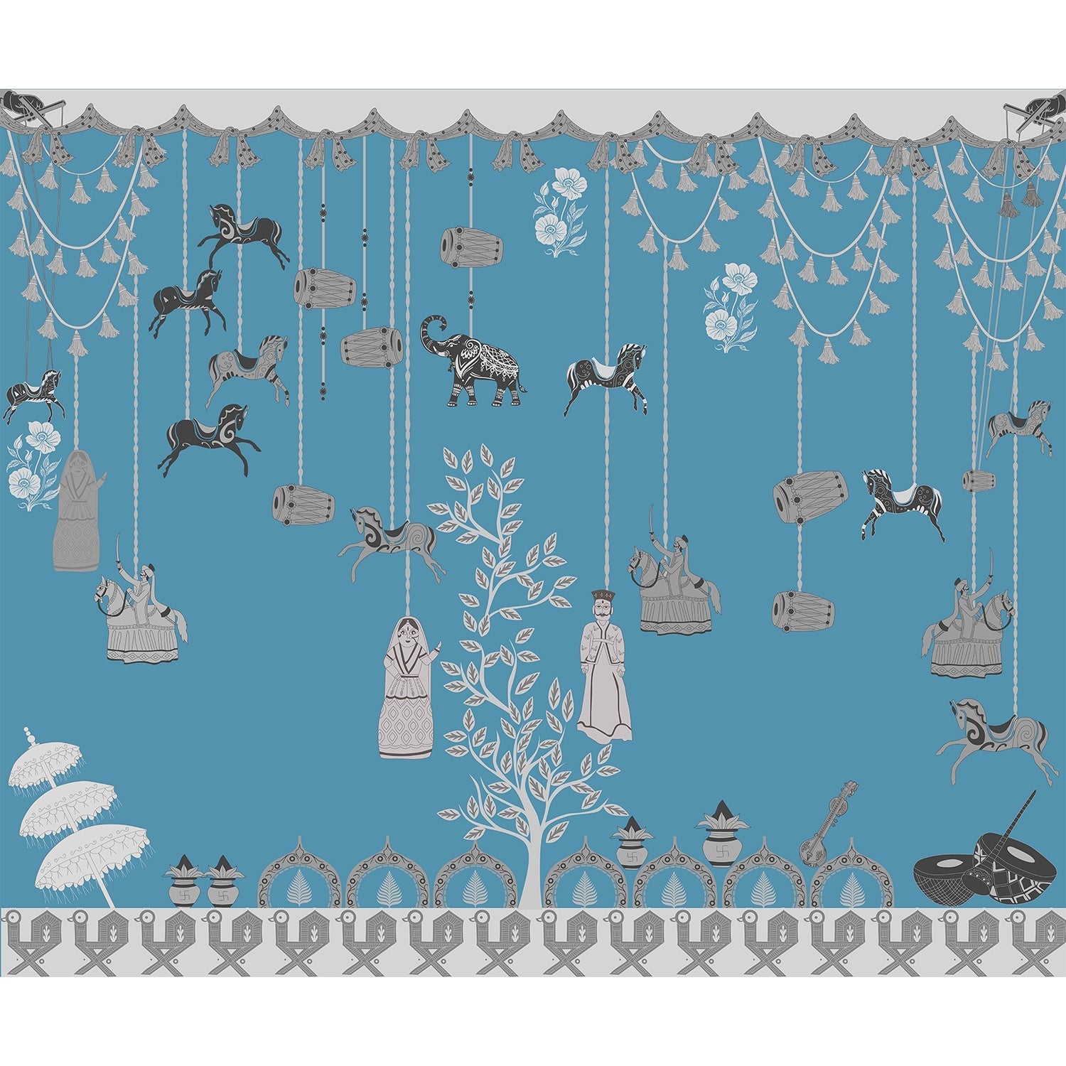 Indian folk art design in lea - "art" wallpaper mural-equal final