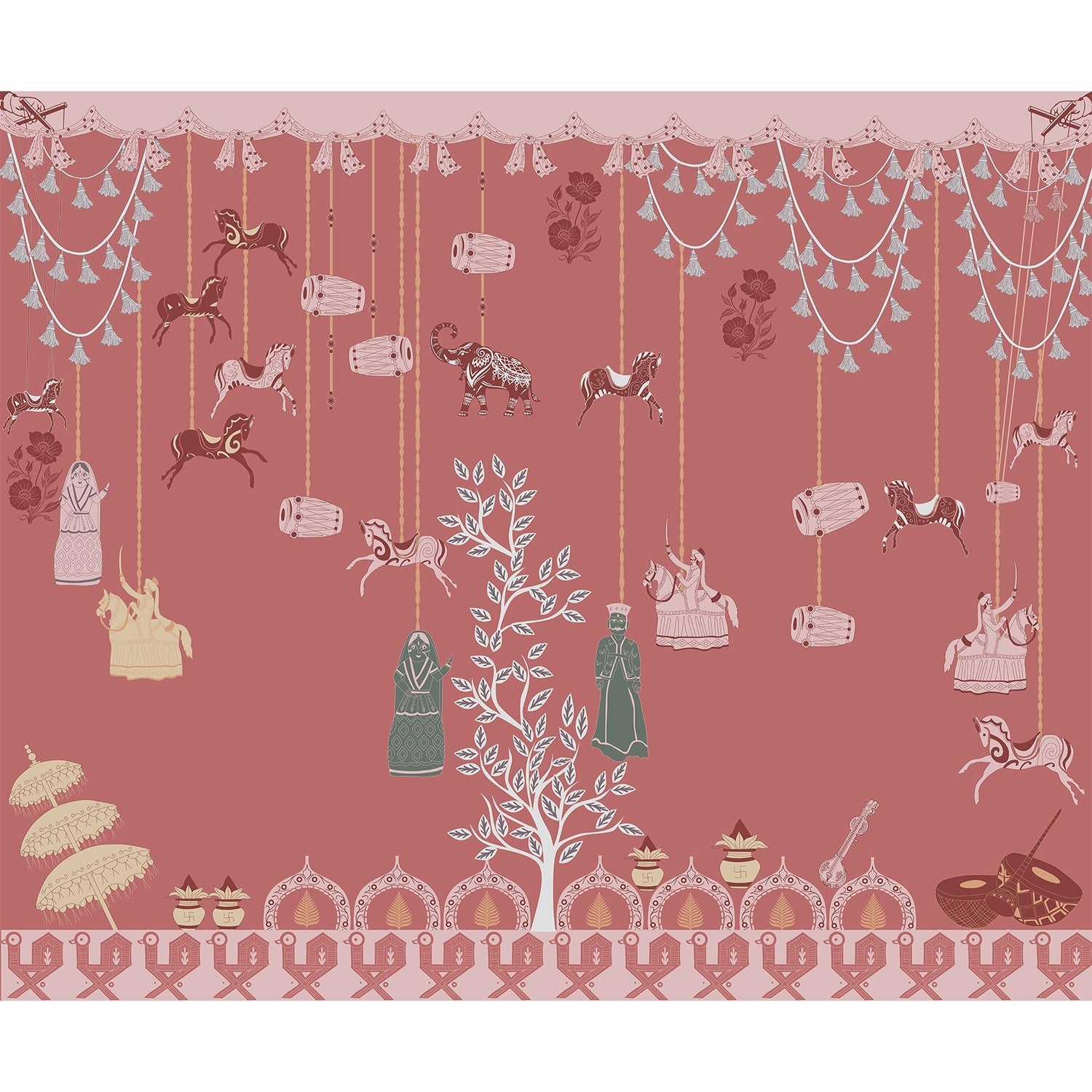 Indian folk art design in lea - "art" wallpaper mural-equal final