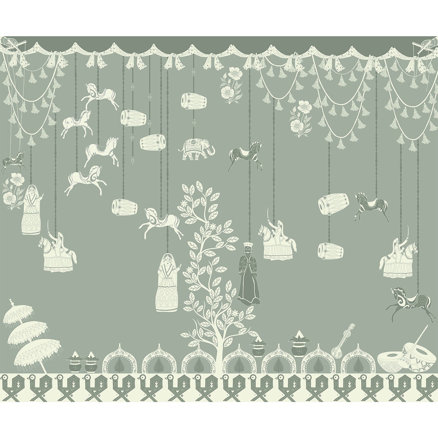 Indian folk art design in lea - "art" wallpaper mural-equal final