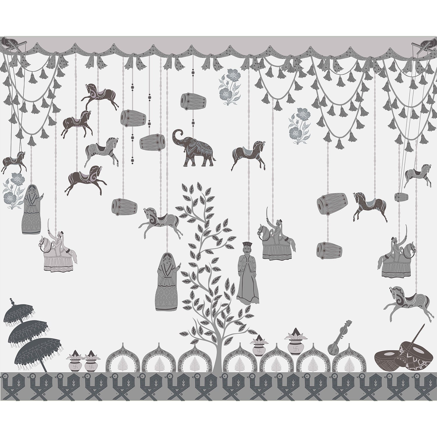 Indian folk art design in lea - "art" wallpaper mural-equal final