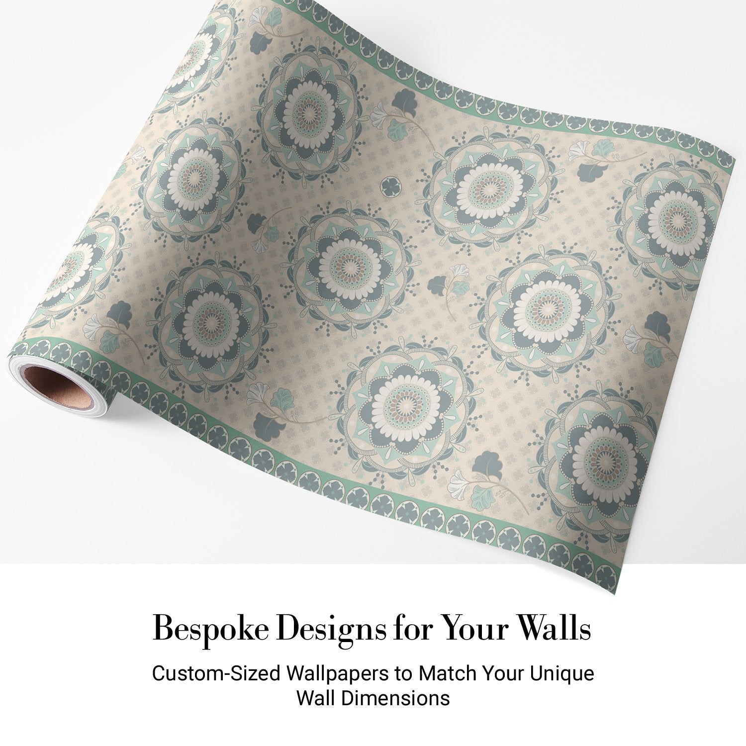 Soft sage green and beige circular medallions with delicate floral details on textured background - view 12 - final