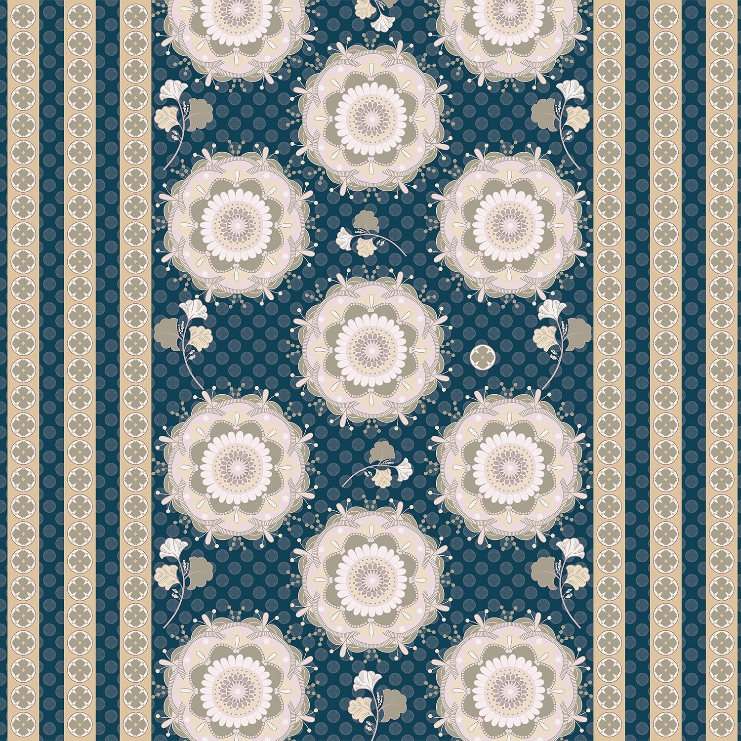 Soft sage green and beige circular medallions with delicate floral details on textured background - view 21 - final