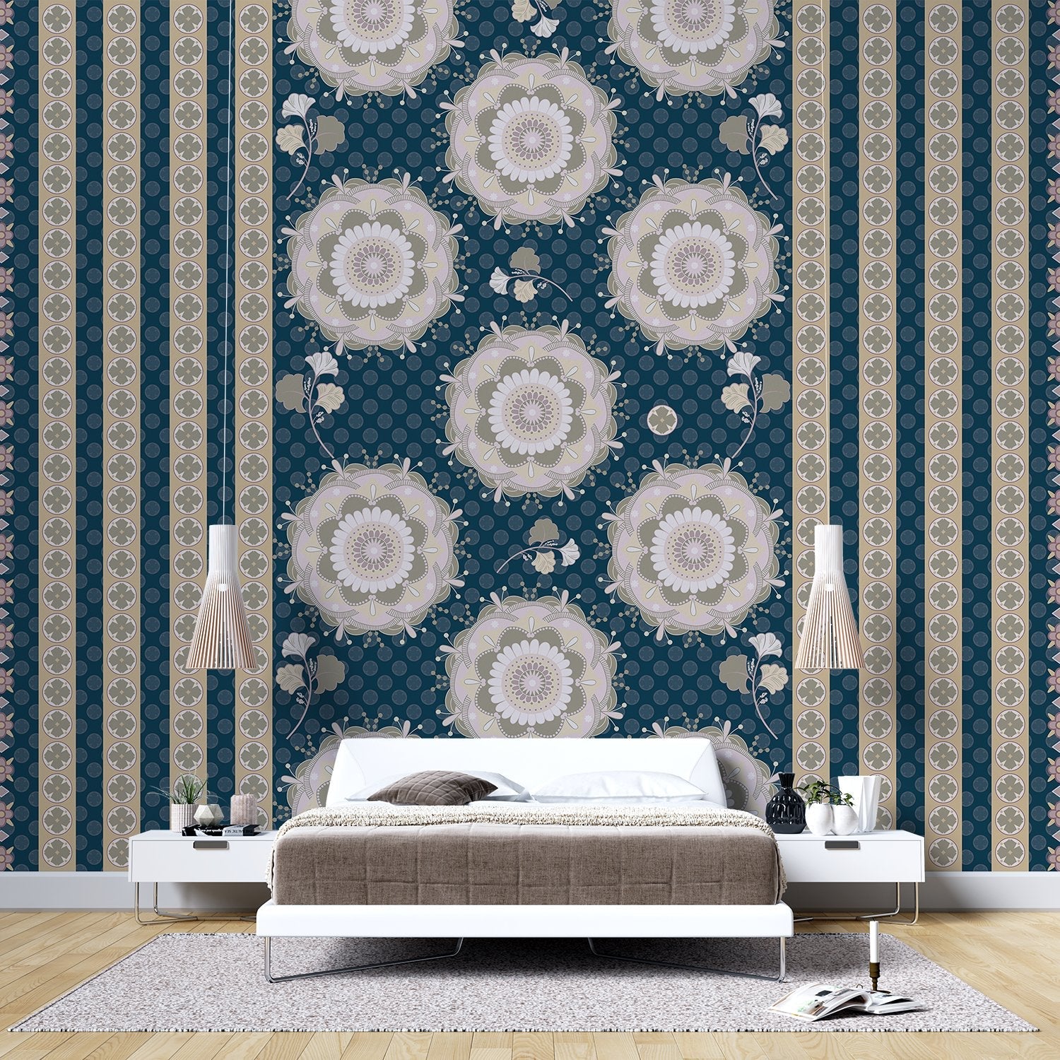 Soft sage green and beige circular medallions with delicate floral details on textured background - view 22 - final