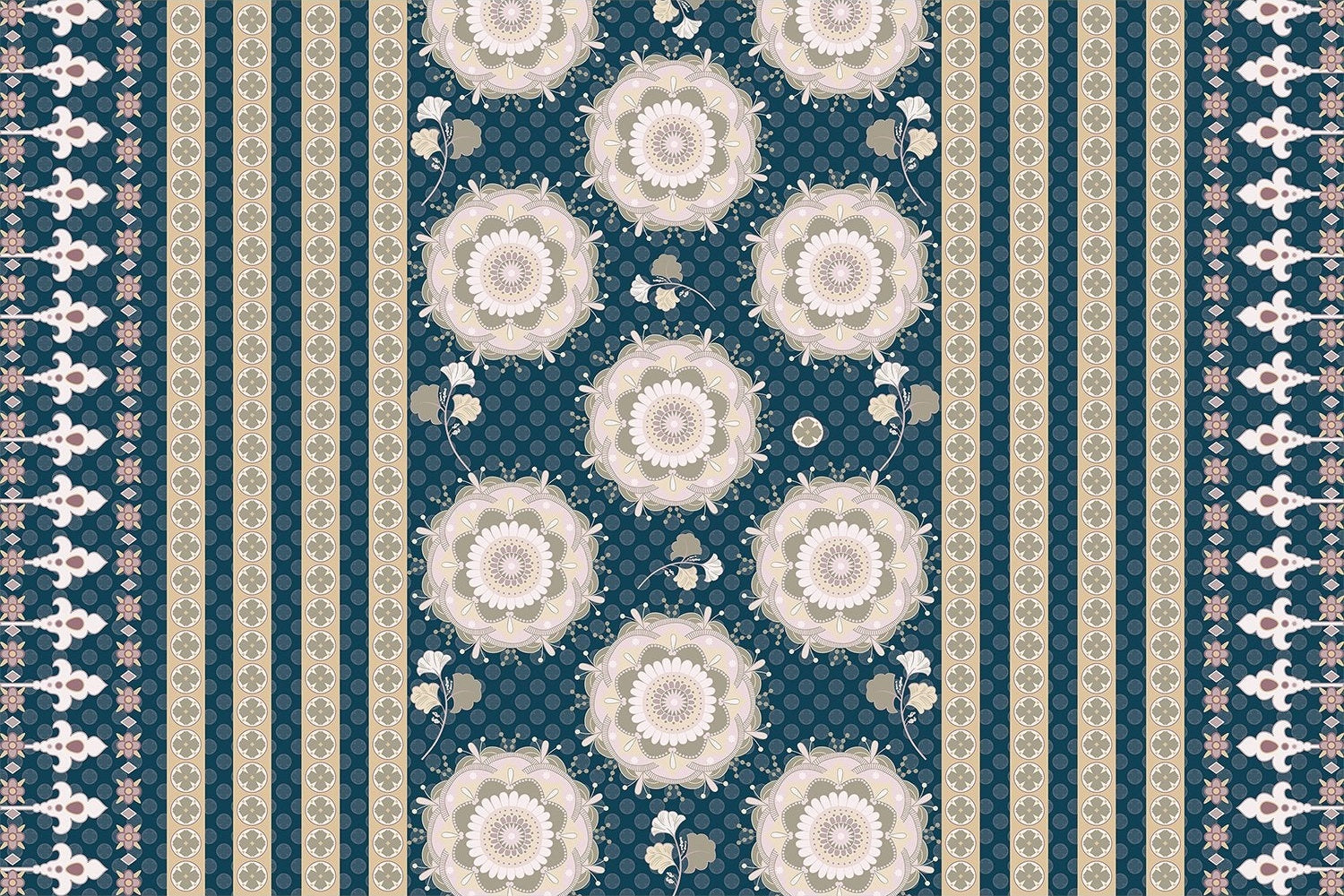 Mandala floral motifs in pink and blue - "motifs" wallpaper mural-inequal final