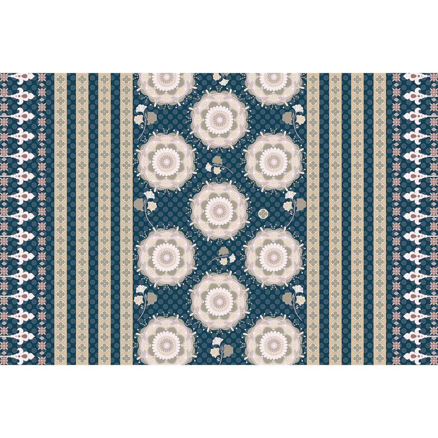 Mandala floral motifs in pink and blue - "motifs" wallpaper mural-equal final