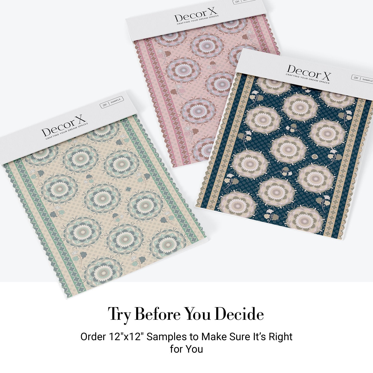 Soft sage green and beige circular medallions with delicate floral details on textured background - view 25 - final all-groups samples