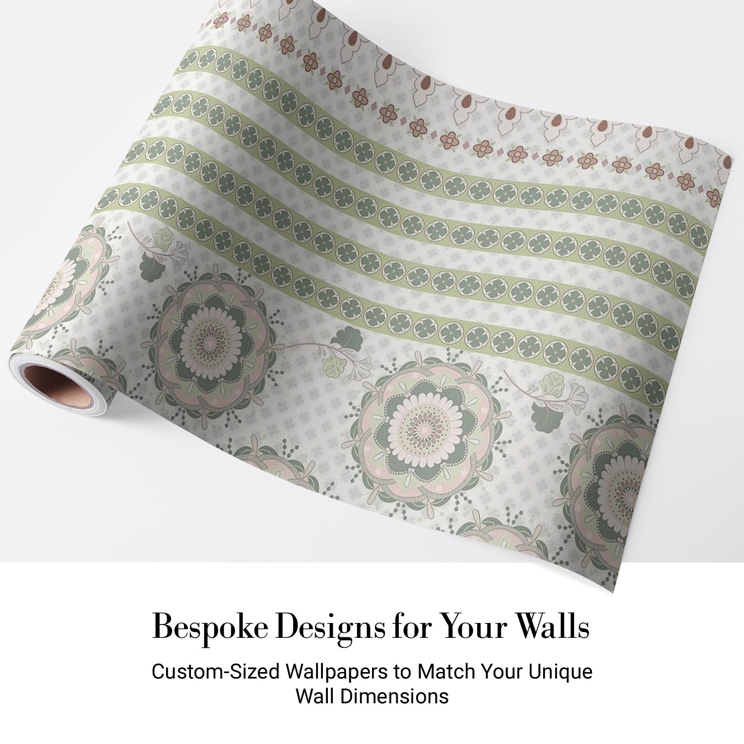 Soft sage green and beige circular medallions with delicate floral details on textured background - view 5 - final