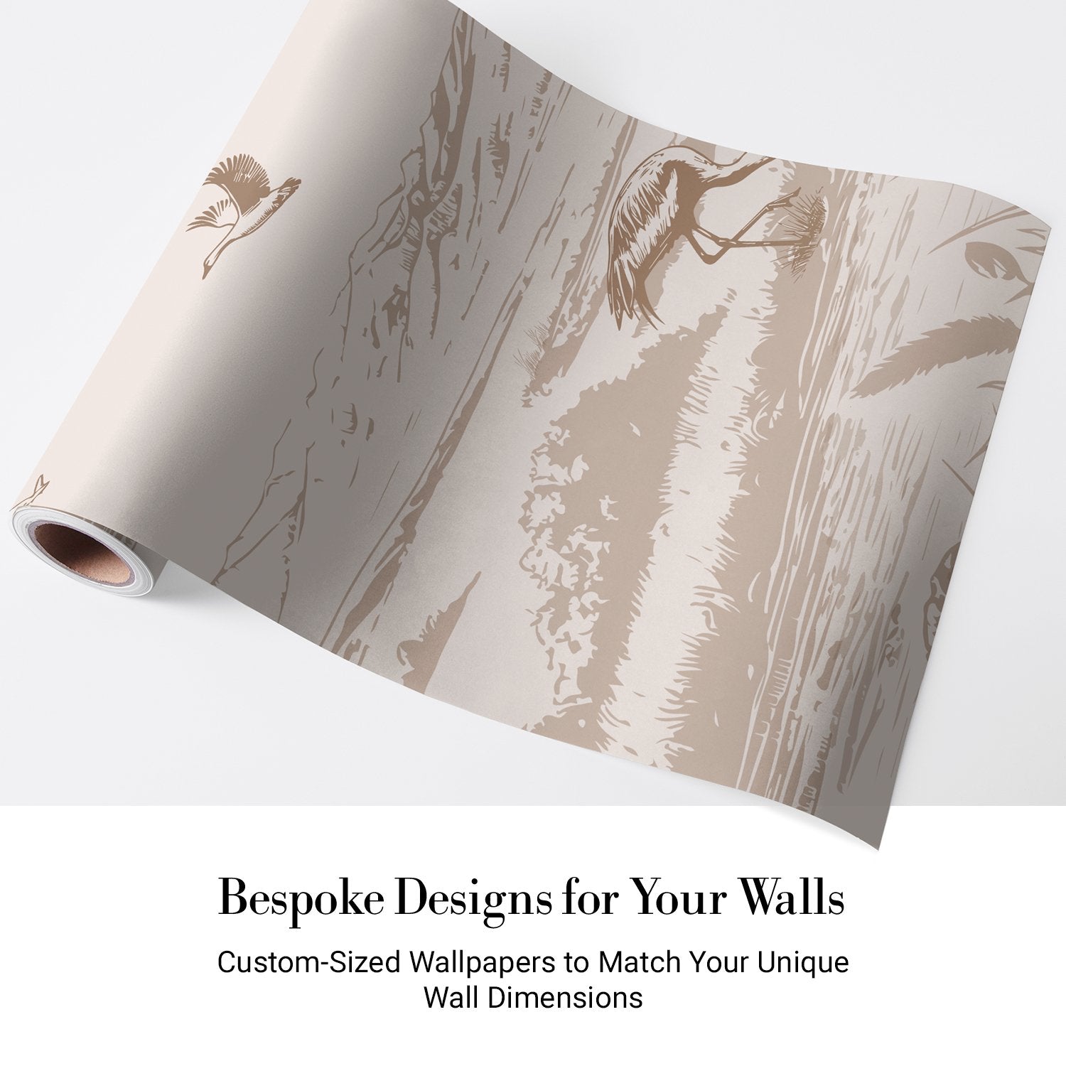 Monochromatic nature scene with flying cranes and wading birds against mountainous landscape backdrop - view 4 - final