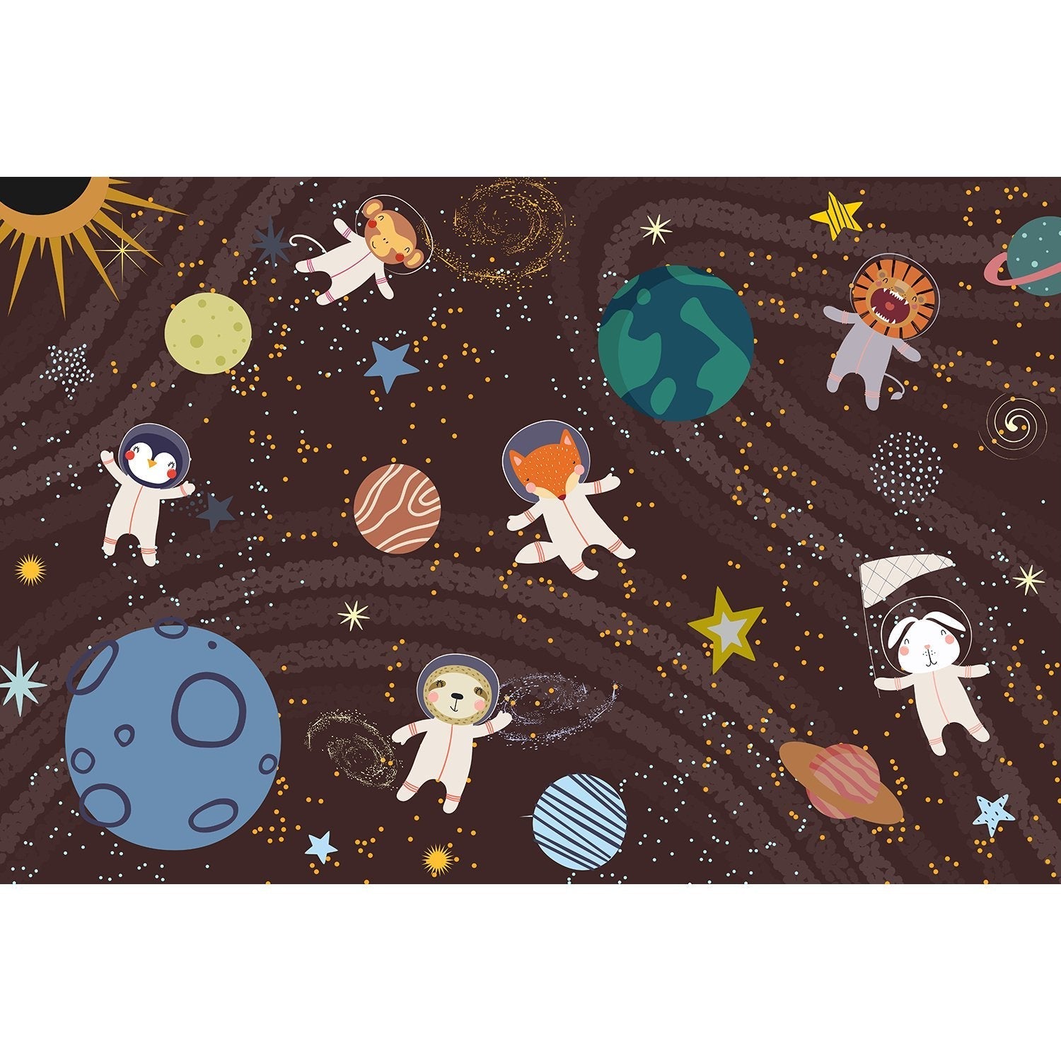 Astronaut space scene in lea - kids wallpaper mural-equal final