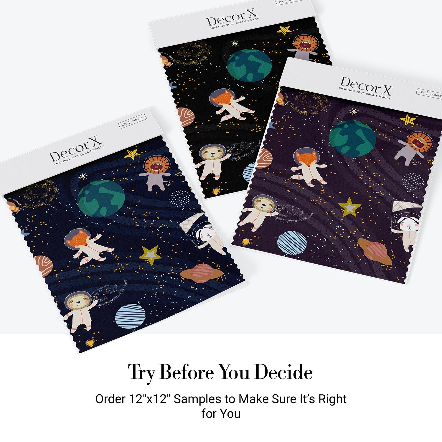 Whimsical cartoon animals floating in starry space with planets and celestial elements - view 19 - final all-groups samples