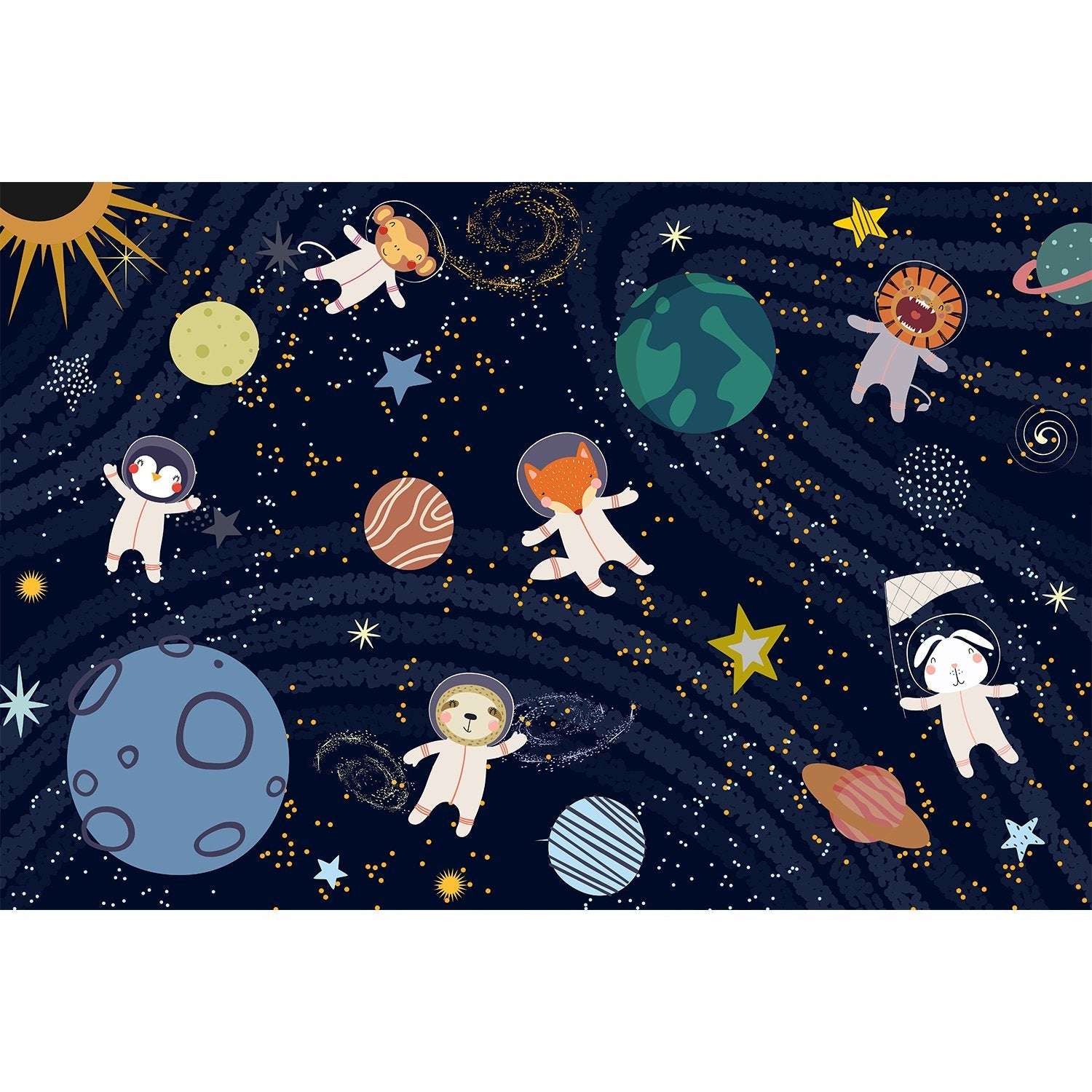 Astronaut space scene in lea - kids wallpaper mural-equal final