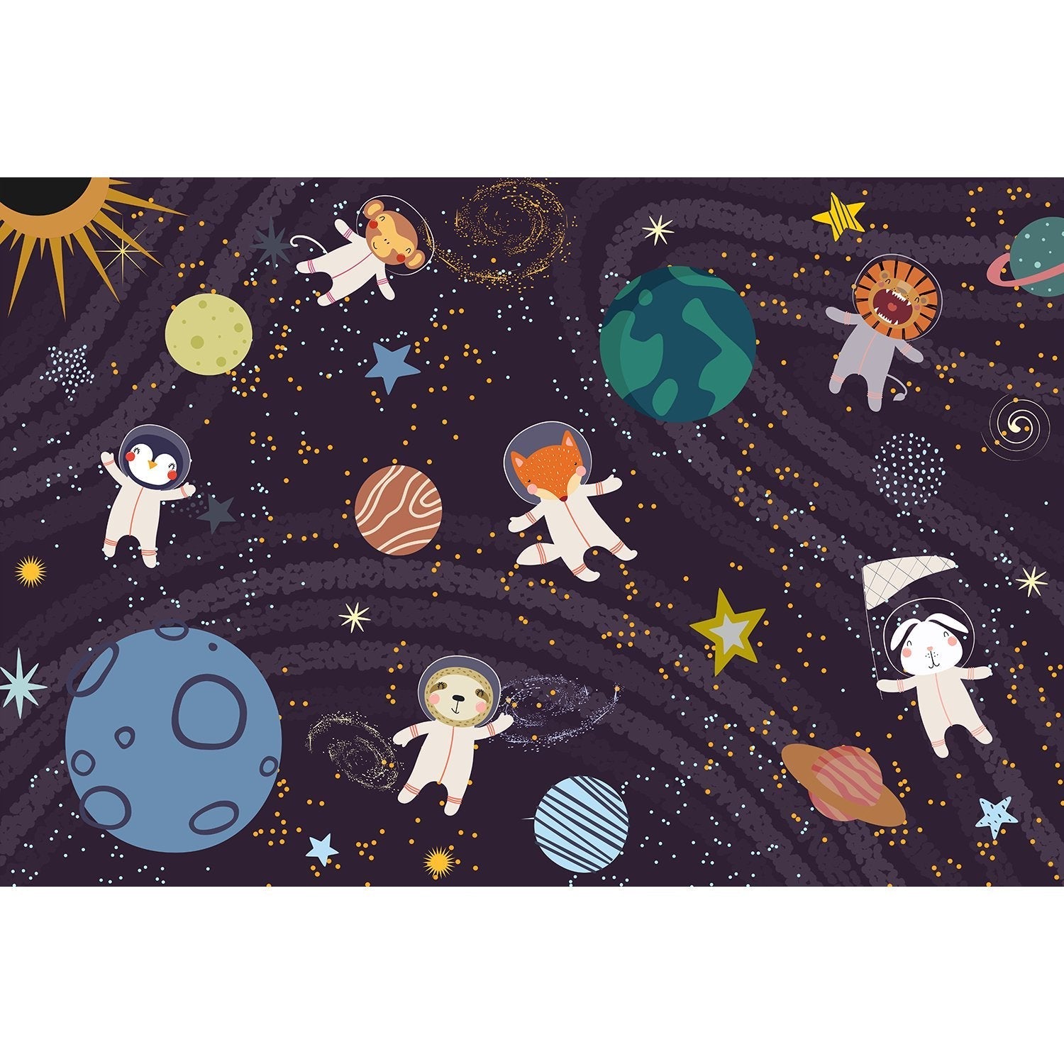 Astronaut space scene in lea - kids wallpaper mural-equal final