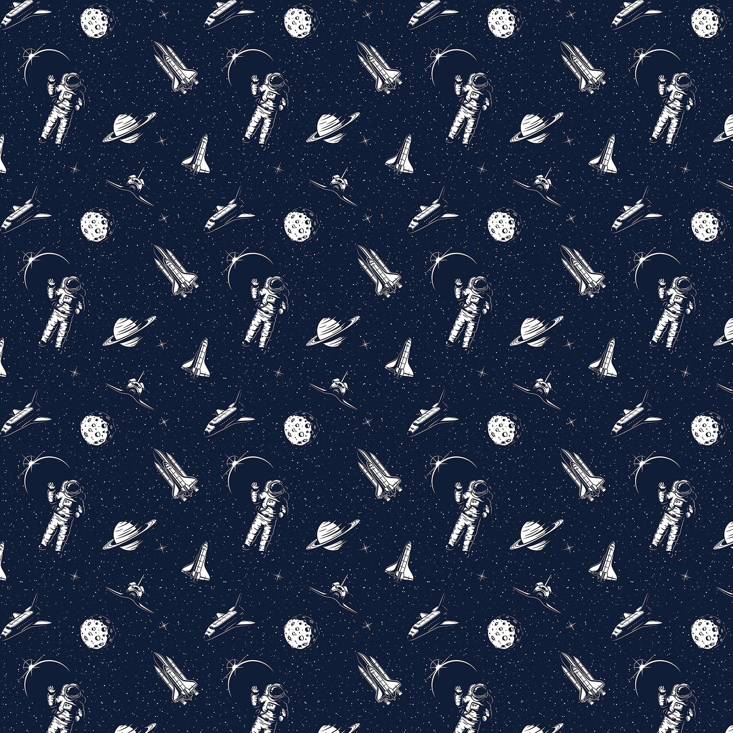 Black and white space themed pattern with astronauts, planets and rockets in modern style - view 19 - final