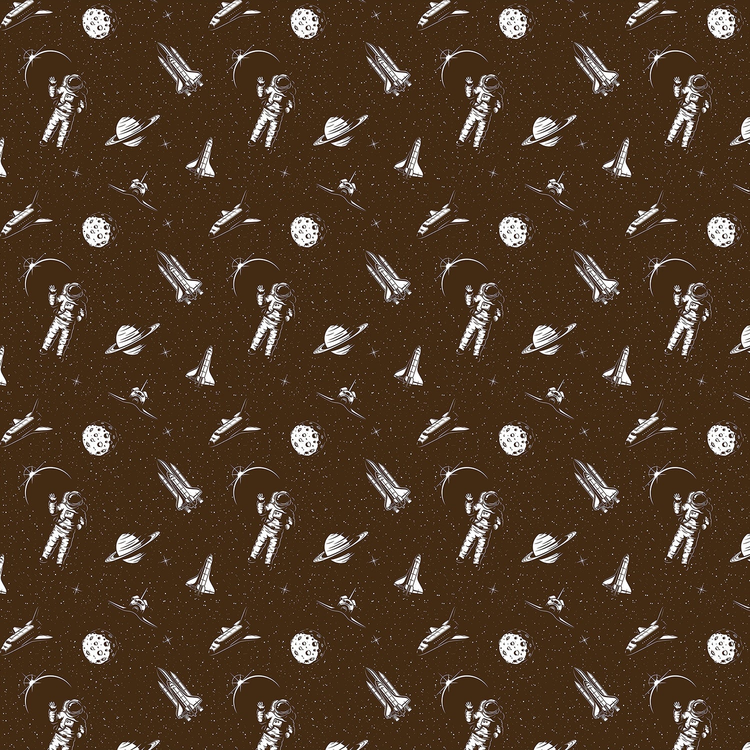 Black and white space themed pattern with astronauts, planets and rockets in modern style - view 24 - final