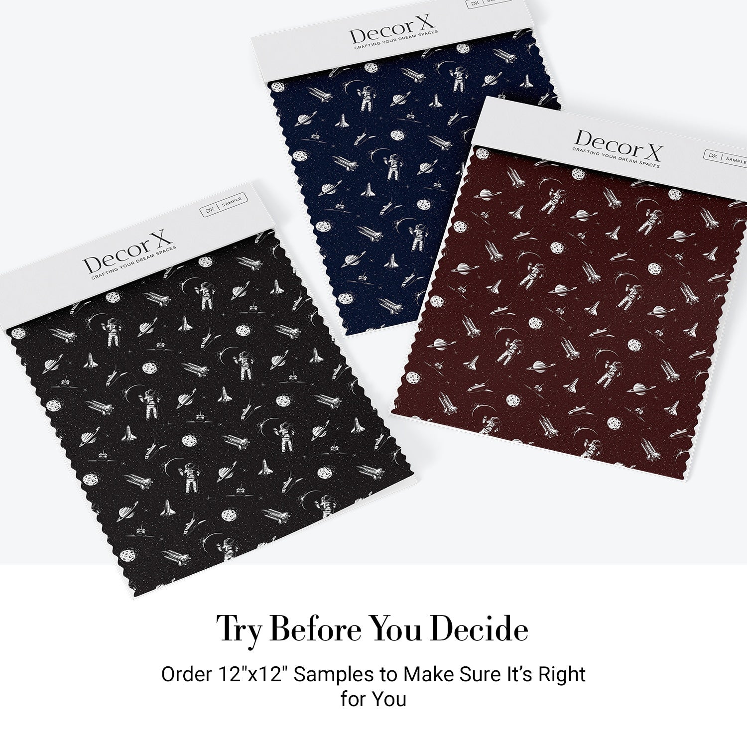 Black and white space themed pattern with astronauts, planets and rockets in modern style - view 28 - final all-groups samples