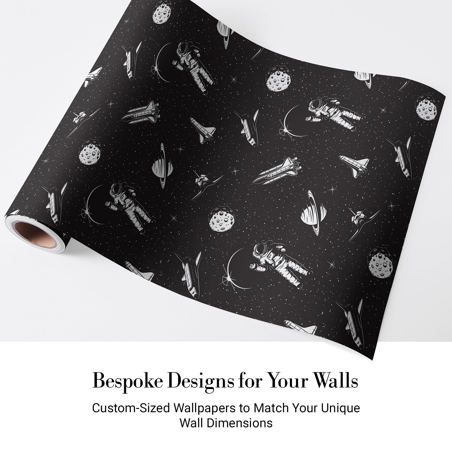 Black and white space themed pattern with astronauts, planets and rockets in modern style - view 5 - final