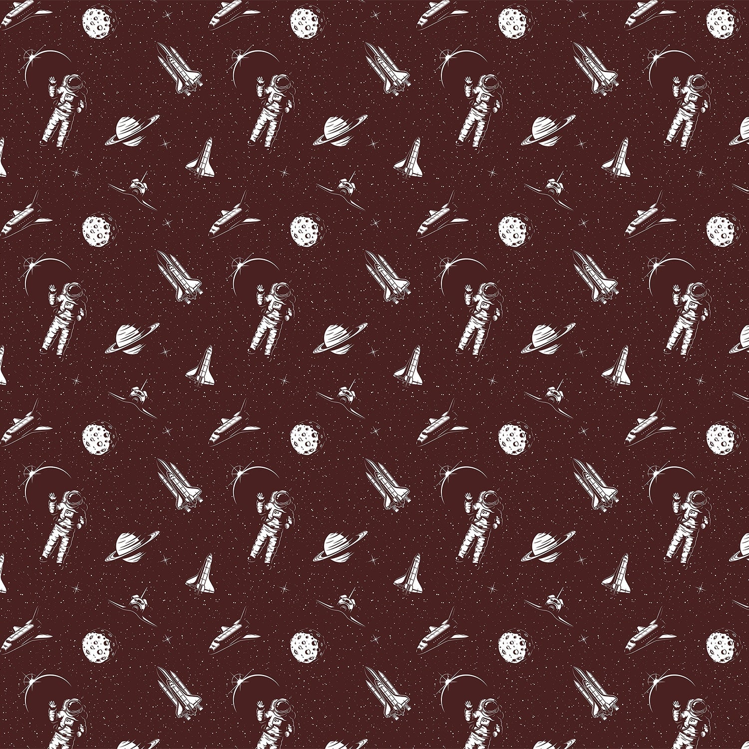 Black and white space themed pattern with astronauts, planets and rockets in modern style - view 9 - final