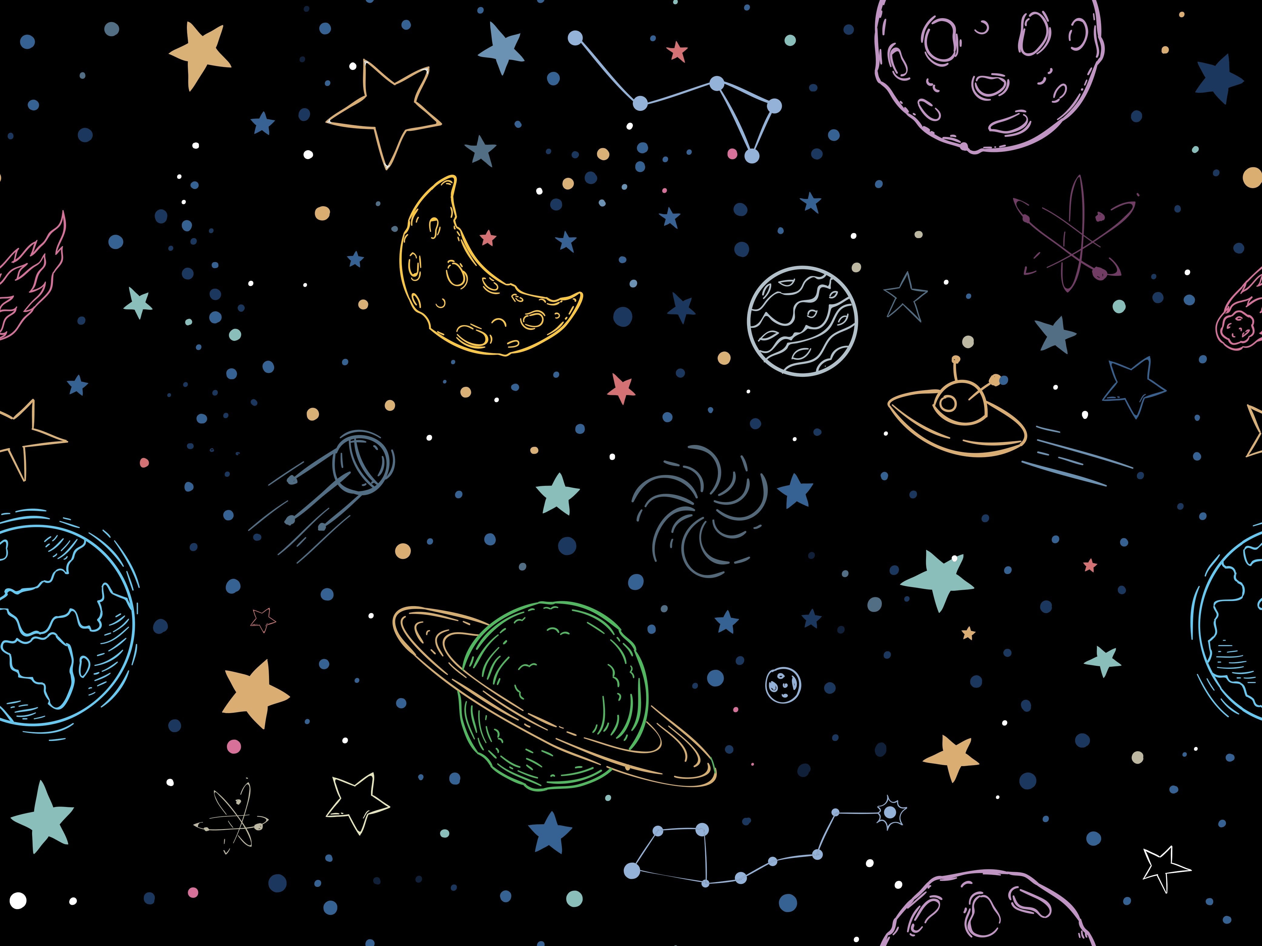 Navy blue celestial pattern with outlined planets, stars and constellations for kids rooms - view 11 - repeat-original - final