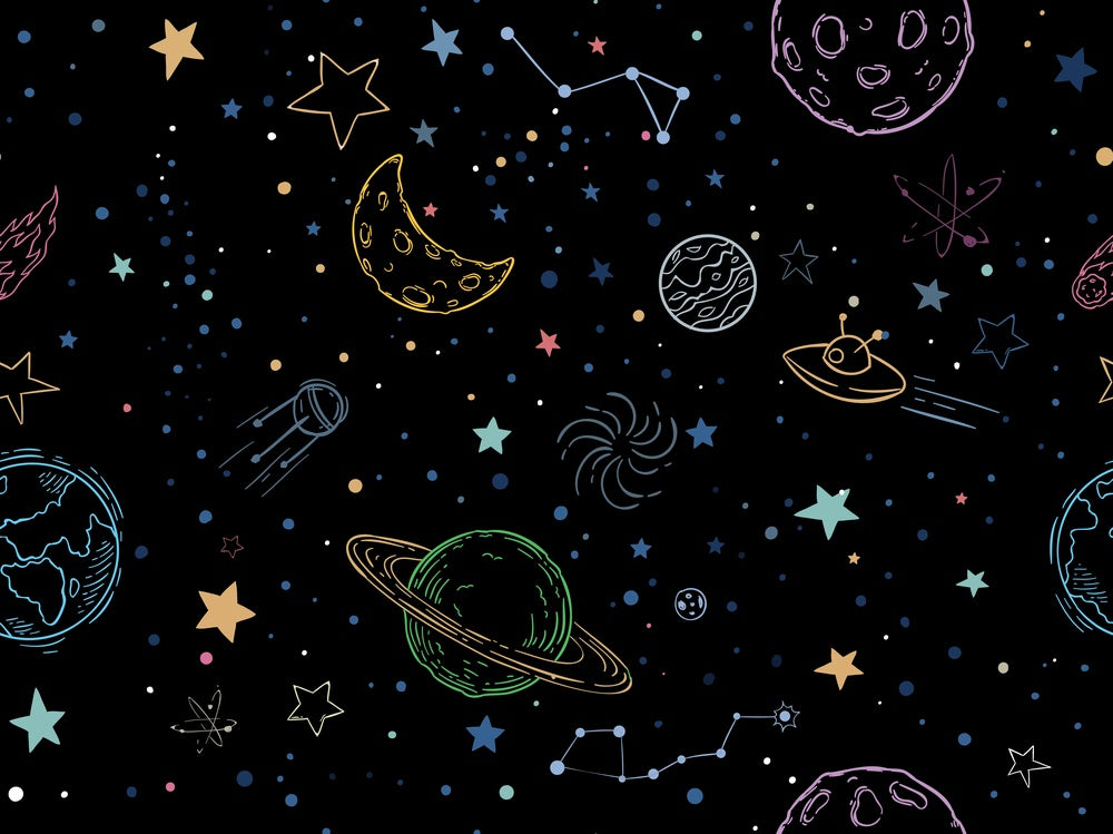 Navy blue celestial pattern with outlined planets, stars and constellations for kids rooms - view 12 - repeat-small - final