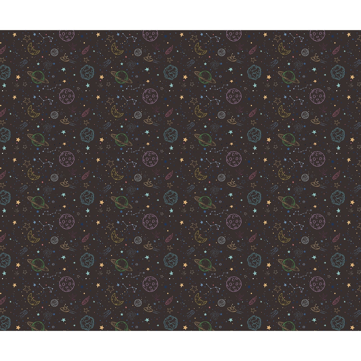 repeat-full-square Navy blue celestial pattern with outlined planets, stars and constellations for kids rooms - view 15 - final