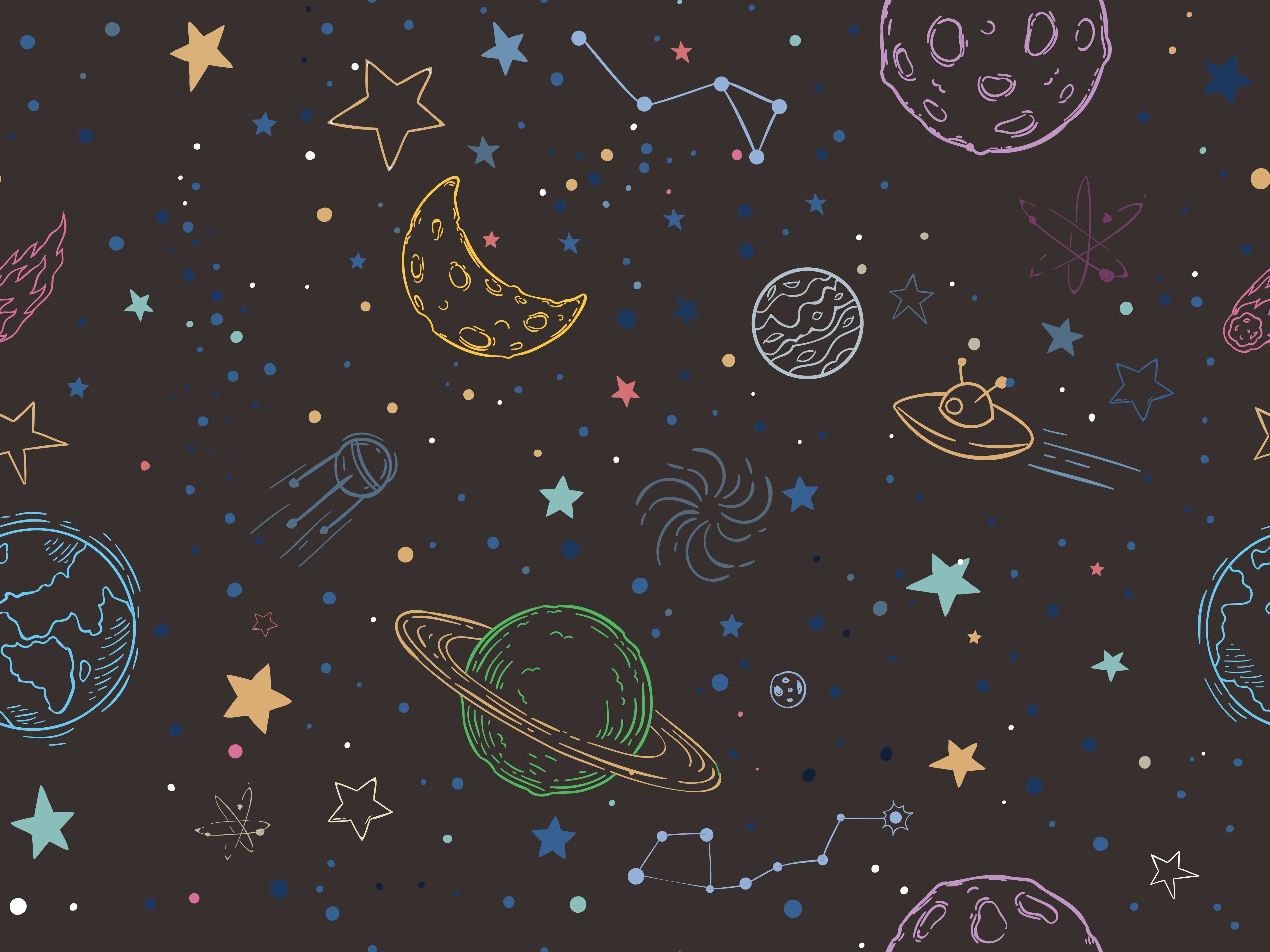 Navy blue celestial pattern with outlined planets, stars and constellations for kids rooms - view 16 - repeat-original - final